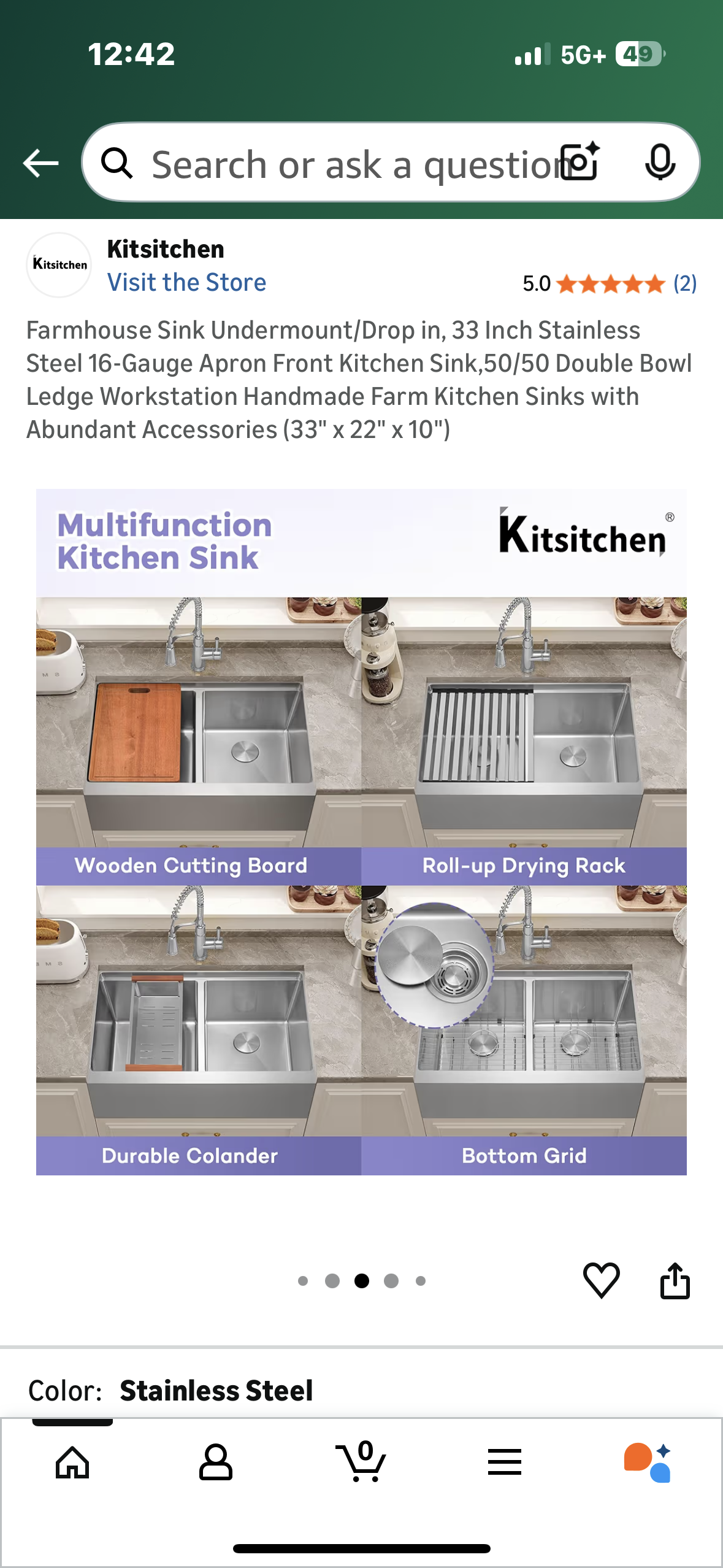 Farmhouse Sink, Undermount/Drop in,    33” Stainless Steel 16-Gauge Kitchen Sink, 50/50 Double Bowl Ledge Workstation, Handmade Farm Kitchen Sink with Accessories (33" x 22" x 10") (R749)