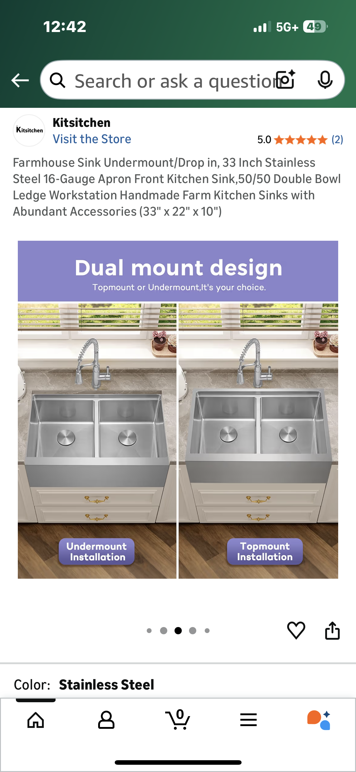 Farmhouse Sink, Undermount/Drop in,    33” Stainless Steel 16-Gauge Kitchen Sink, 50/50 Double Bowl Ledge Workstation, Handmade Farm Kitchen Sink with Accessories (33" x 22" x 10") (R749)