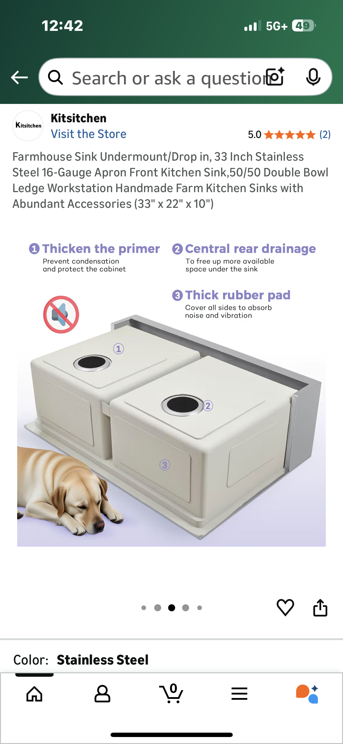 Farmhouse Sink, Undermount/Drop in,    33” Stainless Steel 16-Gauge Kitchen Sink, 50/50 Double Bowl Ledge Workstation, Handmade Farm Kitchen Sink with Accessories (33" x 22" x 10") (R749)