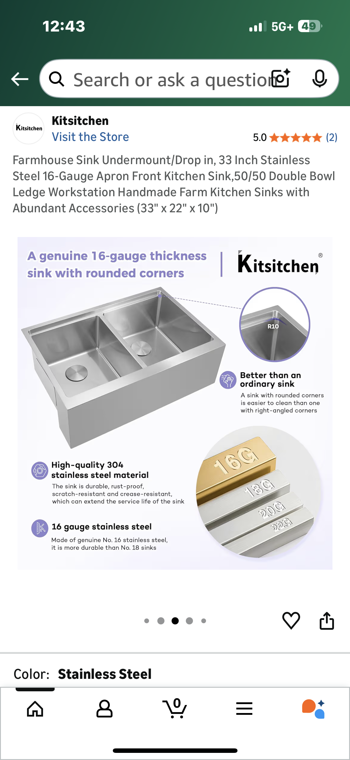 Farmhouse Sink, Undermount/Drop in,    33” Stainless Steel 16-Gauge Kitchen Sink, 50/50 Double Bowl Ledge Workstation, Handmade Farm Kitchen Sink with Accessories (33" x 22" x 10") (R749)