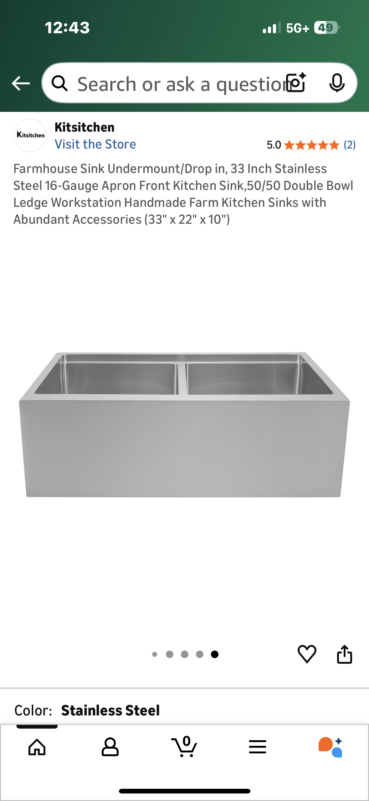 Farmhouse Sink, Undermount/Drop in,    33” Stainless Steel 16-Gauge Kitchen Sink, 50/50 Double Bowl Ledge Workstation, Handmade Farm Kitchen Sink with Accessories (33" x 22" x 10") (R749)