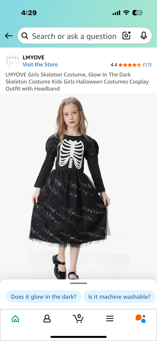 Girls Skeleton Costume, Glow In The Dark Skeleton Costume Kids Girls Halloween Costumes Cosplay Outfit with Headband (Size 8-10years and 5-6 years)