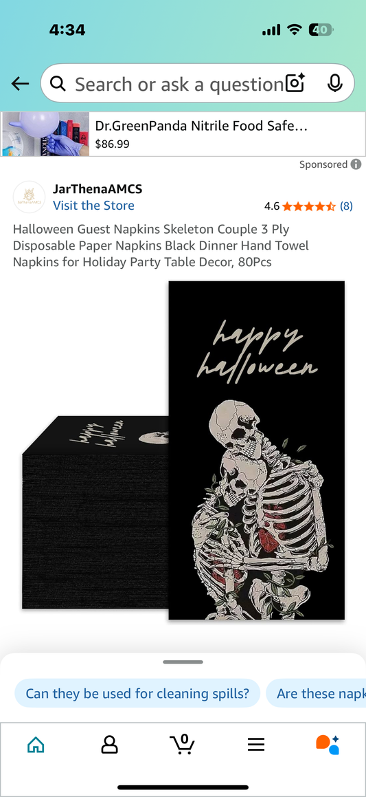 Halloween Guest Napkins Skeleton Couple 3 Ply Disposable Paper Napkins Black Dinner Hand Towel Napkins for Holiday Party Table Decor, 80Pcs