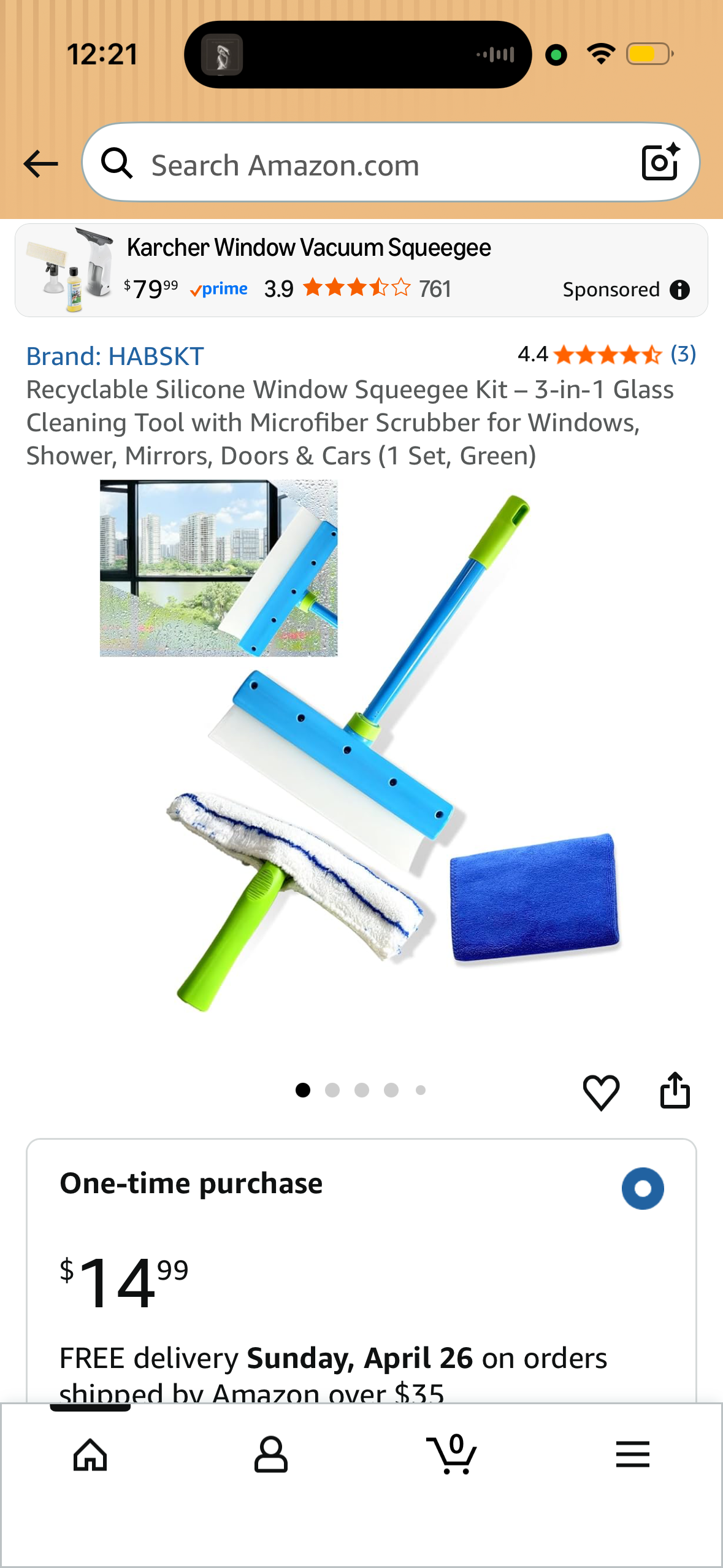 Recyclable Silicone Window Squeegee Kit – 3-in-1 Glass Cleaning Tool with Microfiber Scrubber for Windows, Shower, Mirrors, Doors & Cars (1 Set, Green)