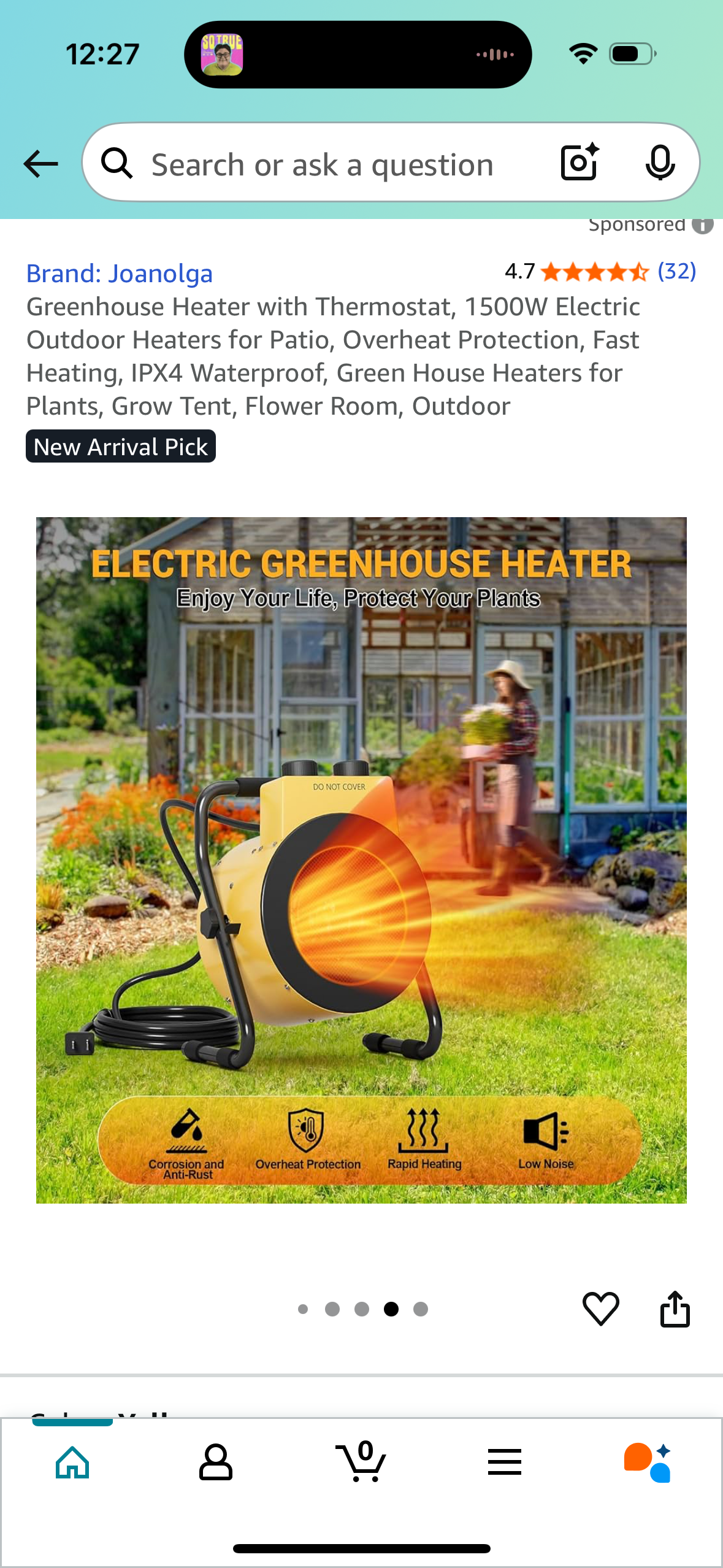 Greenhouse Heater with Thermostat, 1500W Electric Outdoor Heaters for Patio, Overheat Protection, Fast Heating, IPX4 Waterproof, Green House Heaters for Plants, Grow Tent, Flower Room, Outdoor