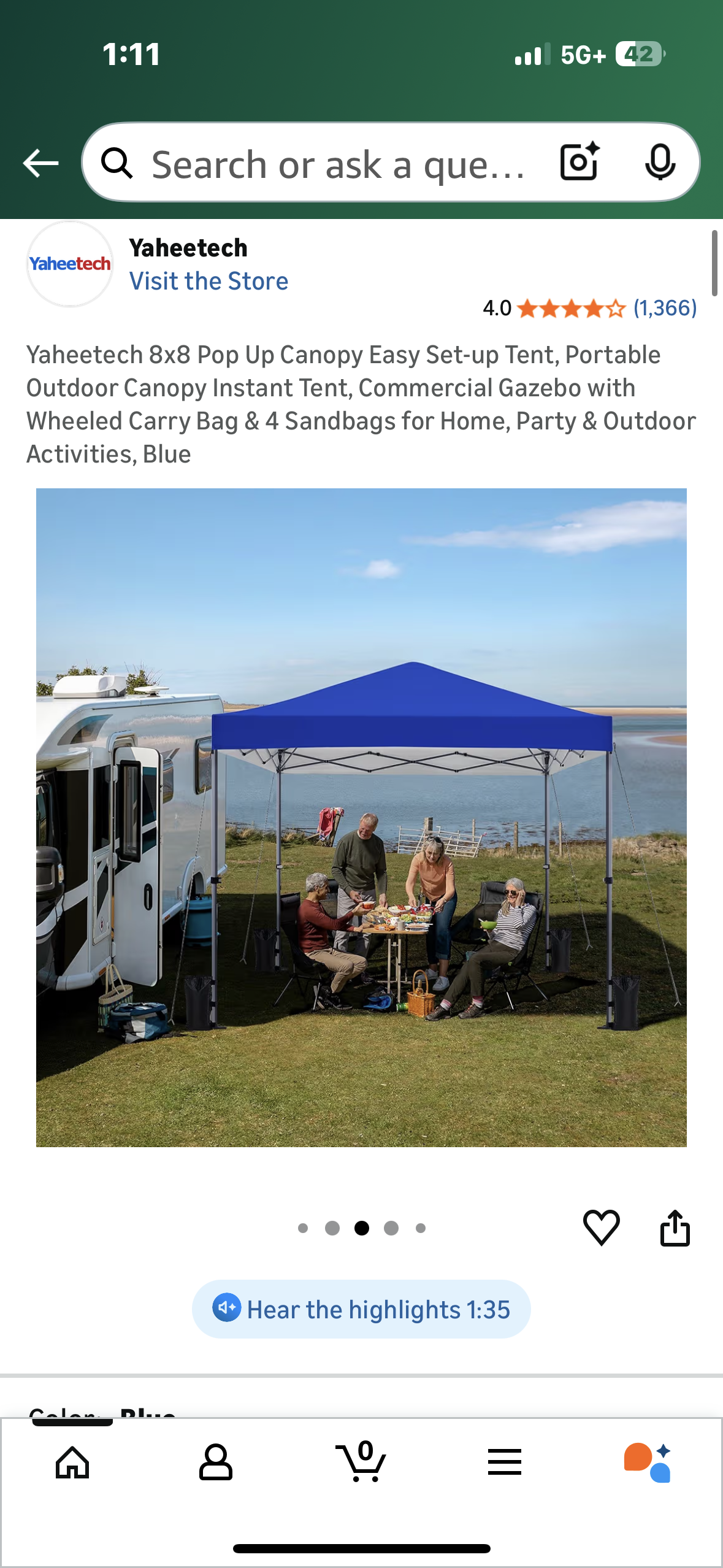 Yaheetech 8x8 Pop Up Canopy Easy Set-up Tent, Portable Outdoor Canopy Instant Tent, Commercial Gazebo with Wheeled Carry Bag & 4 Sandbags for Home, Party & Outdoor Activities, Blue (G920)