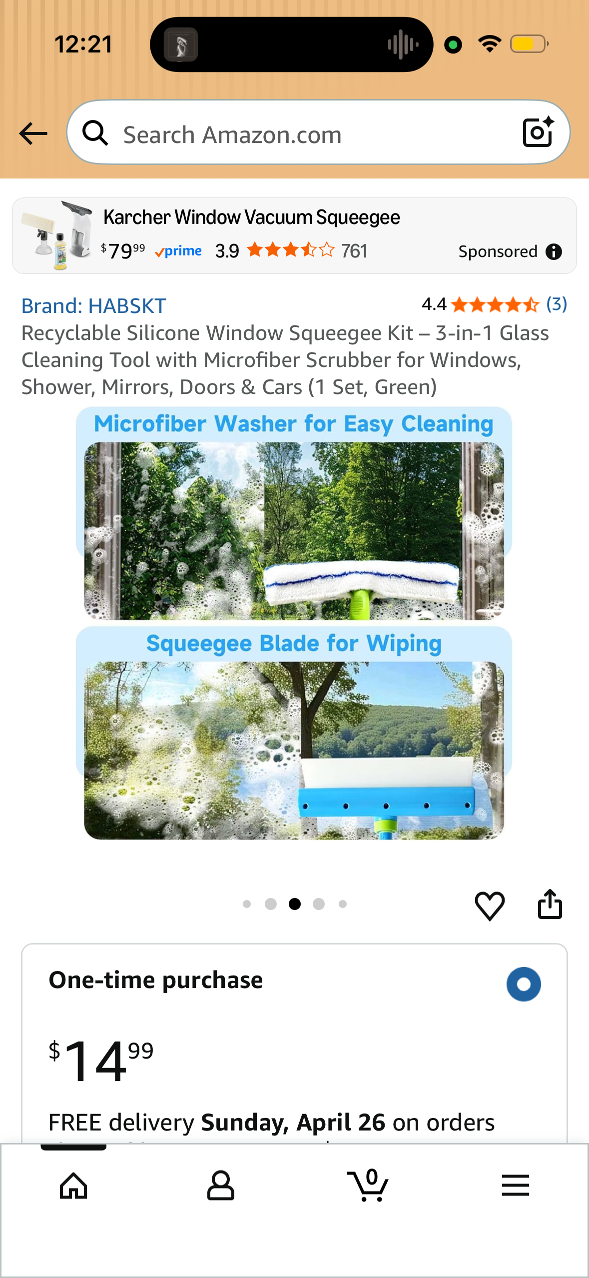 Recyclable Silicone Window Squeegee Kit – 3-in-1 Glass Cleaning Tool with Microfiber Scrubber for Windows, Shower, Mirrors, Doors & Cars (1 Set, Green)