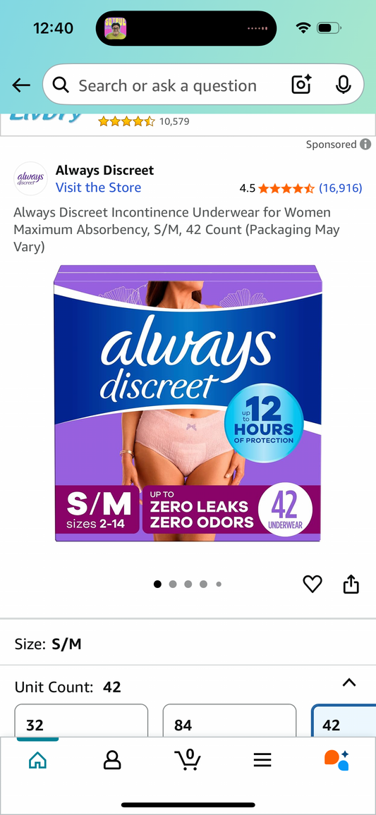 Always Discreet Incontinence Underwear for Women Maximum Absorbency, S/M, 42 Count