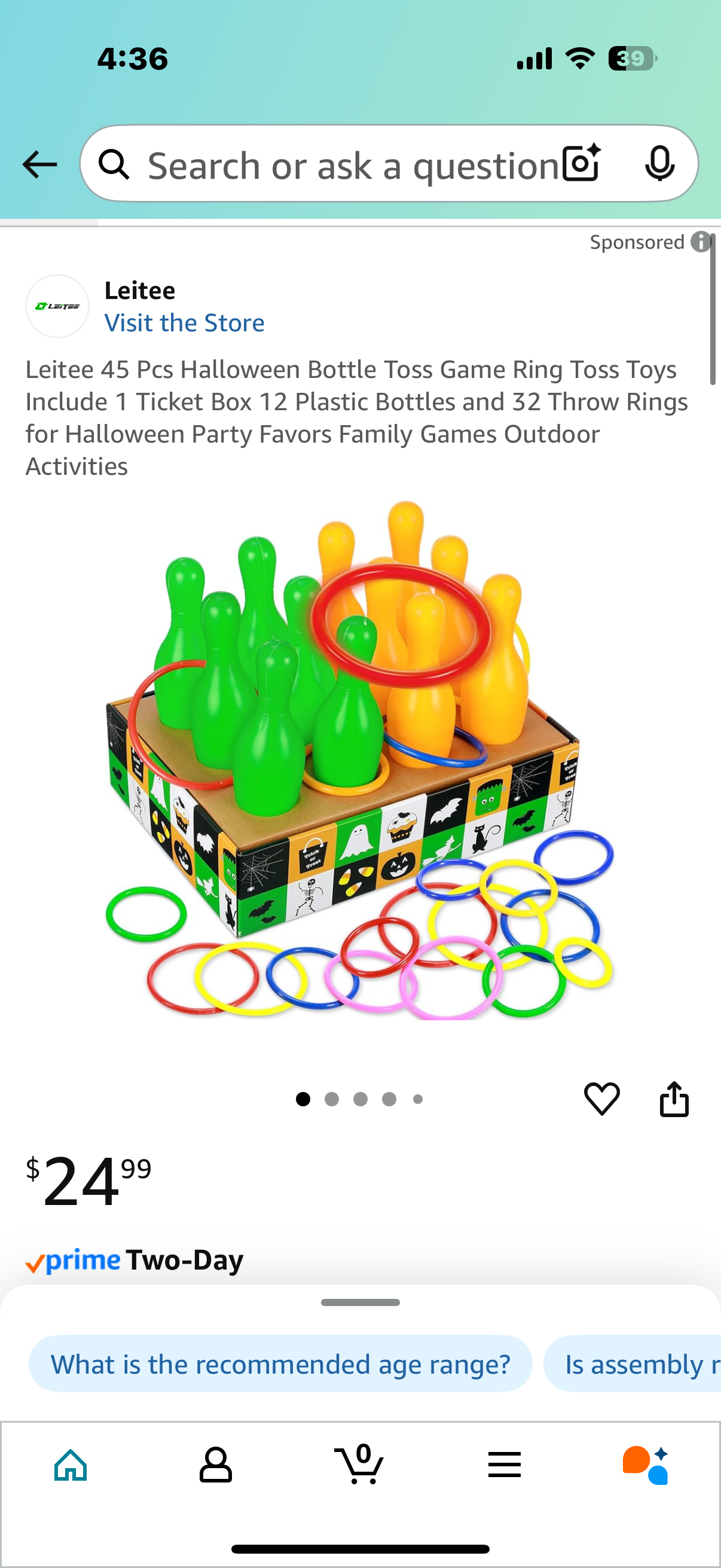 45 Pcs Halloween Bottle Toss Game Ring Toss Toys Include 1 Ticket Box 12 Plastic Bottles and 32 Throw Rings for Halloween Party Favors Family Games Outdoor Activities