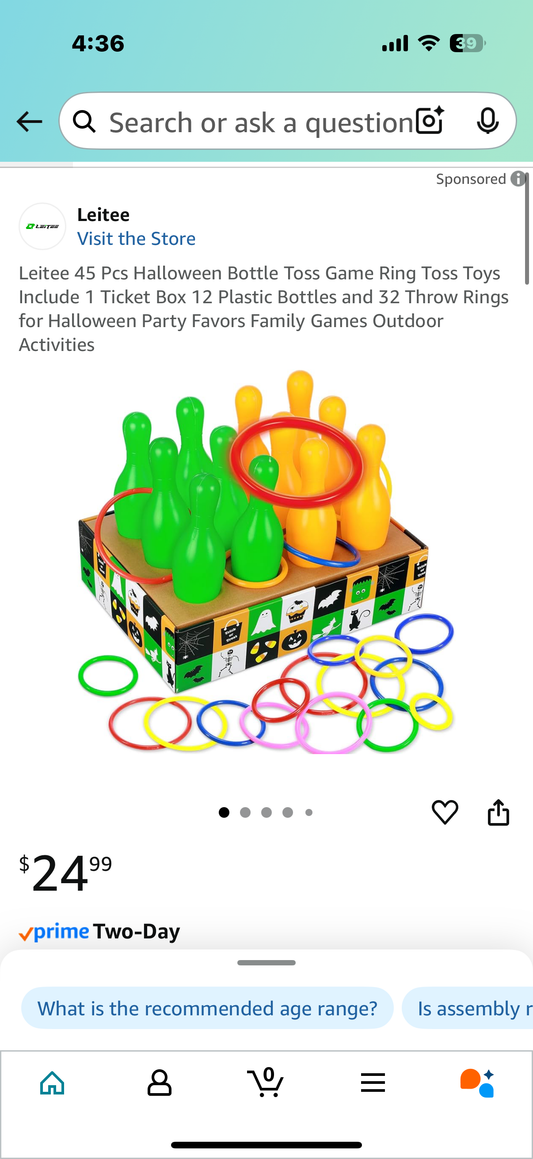 45 Pcs Halloween Bottle Toss Game Ring Toss Toys Include 1 Ticket Box 12 Plastic Bottles and 32 Throw Rings for Halloween Party Favors Family Games Outdoor Activities