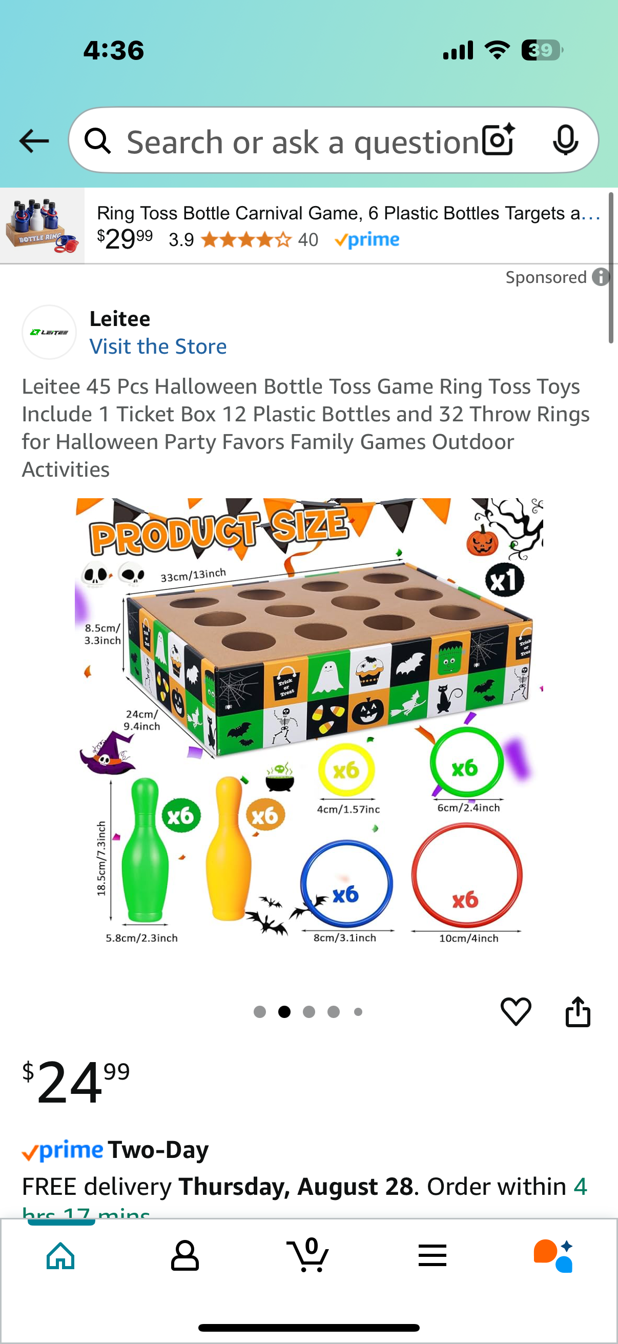 45 Pcs Halloween Bottle Toss Game Ring Toss Toys Include 1 Ticket Box 12 Plastic Bottles and 32 Throw Rings for Halloween Party Favors Family Games Outdoor Activities