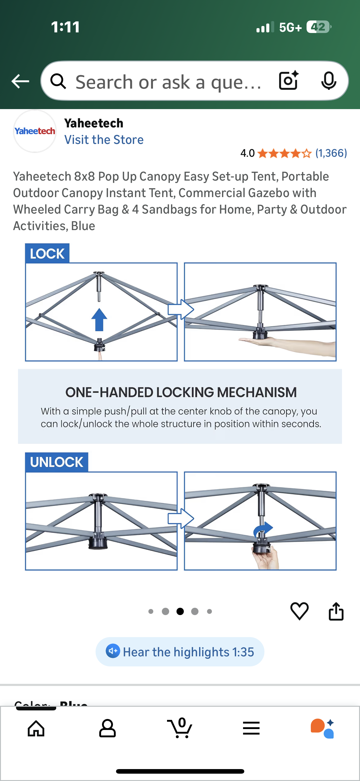 Yaheetech 8x8 Pop Up Canopy Easy Set-up Tent, Portable Outdoor Canopy Instant Tent, Commercial Gazebo with Wheeled Carry Bag & 4 Sandbags for Home, Party & Outdoor Activities, Blue (G920)