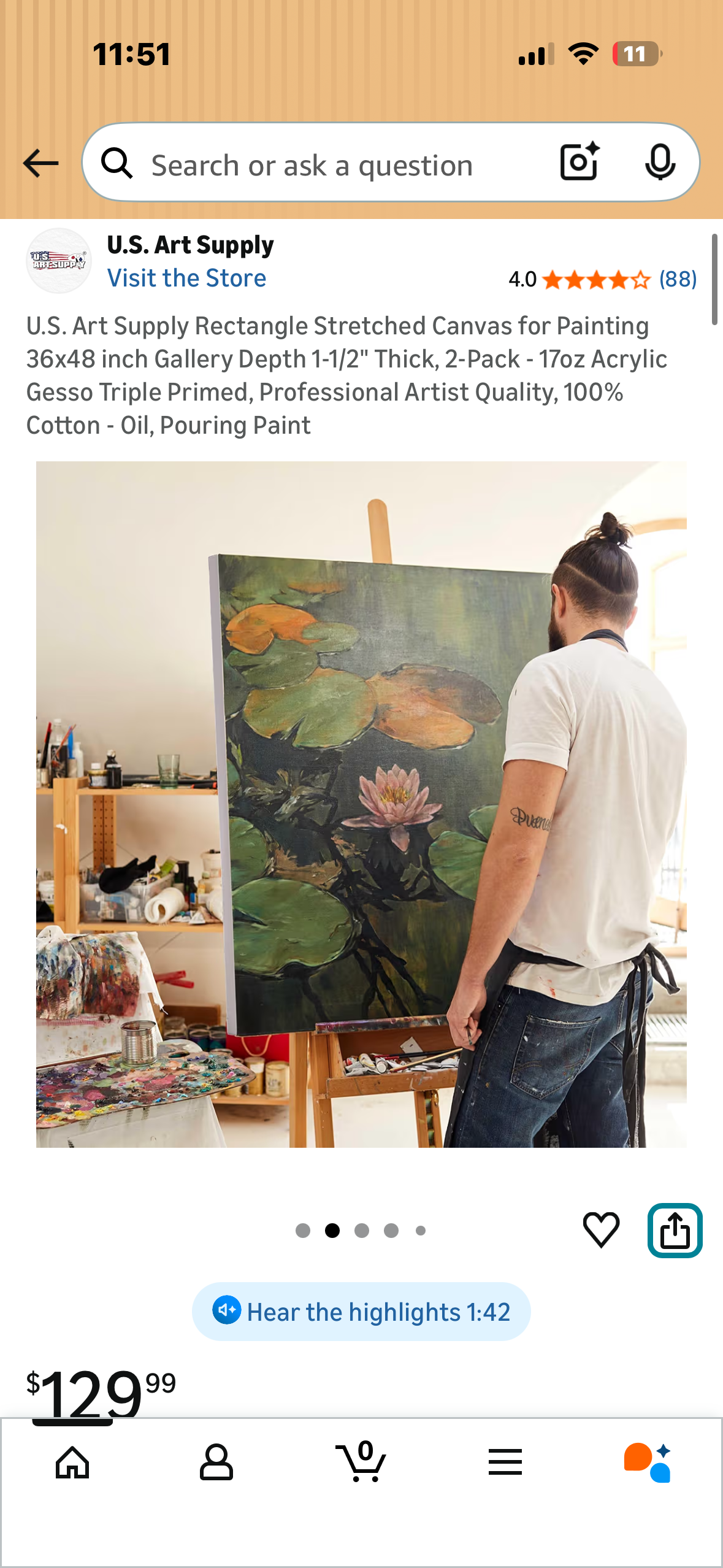 U.S. Art Supply Rectangle Stretched Canvas for Painting 36x48 inch Gallery Depth 1-1/2" Thick, 2-Pack - 17oz Acrylic Gesso Triple Primed, Professional Artist Quality, 100% Cotton - Oil, Pouring Paint (O508)