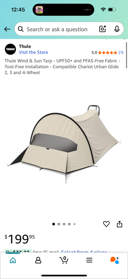 Thule Wind & Sun Tarp - UPF50+ and PFAS-Free Fabric - Tool-Free Installation - Compatible Chariot Urban Glide 2, 3 and 4-Wheel