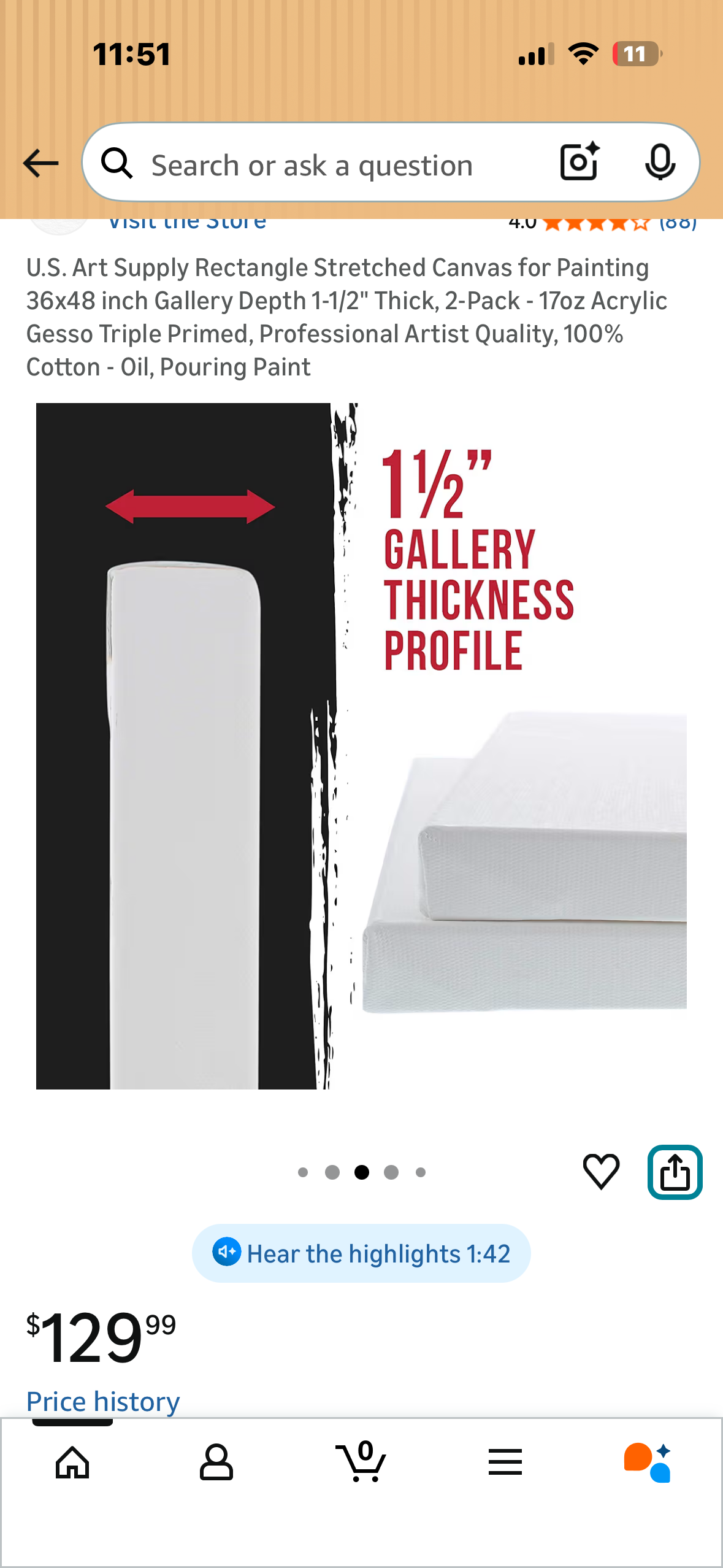 U.S. Art Supply Rectangle Stretched Canvas for Painting 36x48 inch Gallery Depth 1-1/2" Thick, 2-Pack - 17oz Acrylic Gesso Triple Primed, Professional Artist Quality, 100% Cotton - Oil, Pouring Paint (O508)