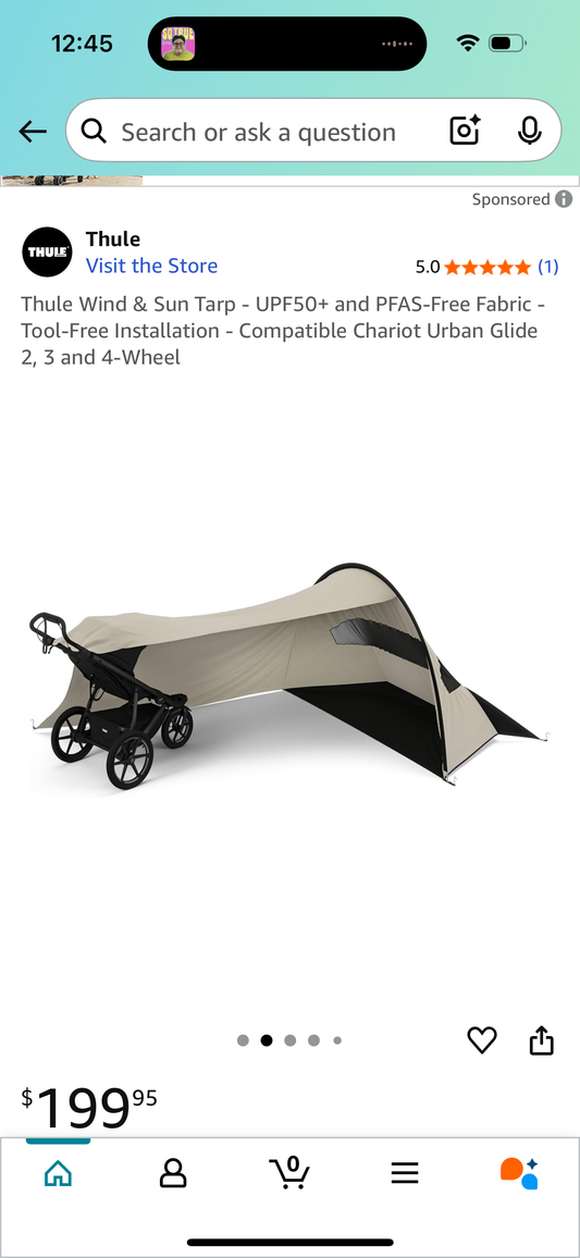 Thule Wind & Sun Tarp - UPF50+ and PFAS-Free Fabric - Tool-Free Installation - Compatible Chariot Urban Glide 2, 3 and 4-Wheel
