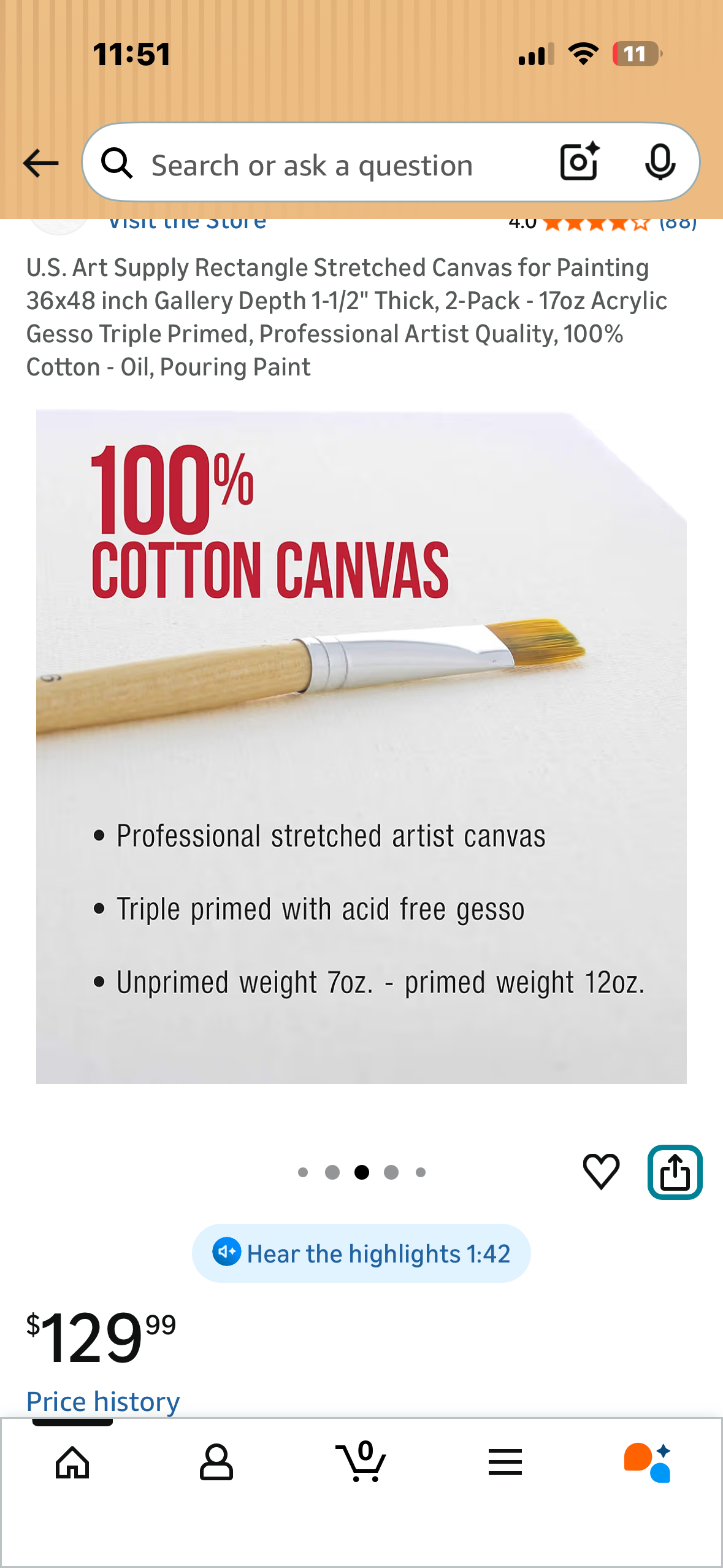 U.S. Art Supply Rectangle Stretched Canvas for Painting 36x48 inch Gallery Depth 1-1/2" Thick, 2-Pack - 17oz Acrylic Gesso Triple Primed, Professional Artist Quality, 100% Cotton - Oil, Pouring Paint (O508)