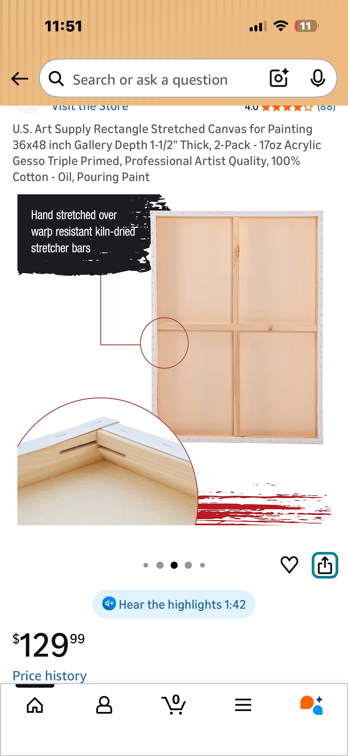 U.S. Art Supply Rectangle Stretched Canvas for Painting 36x48 inch Gallery Depth 1-1/2" Thick, 2-Pack - 17oz Acrylic Gesso Triple Primed, Professional Artist Quality, 100% Cotton - Oil, Pouring Paint (O508)