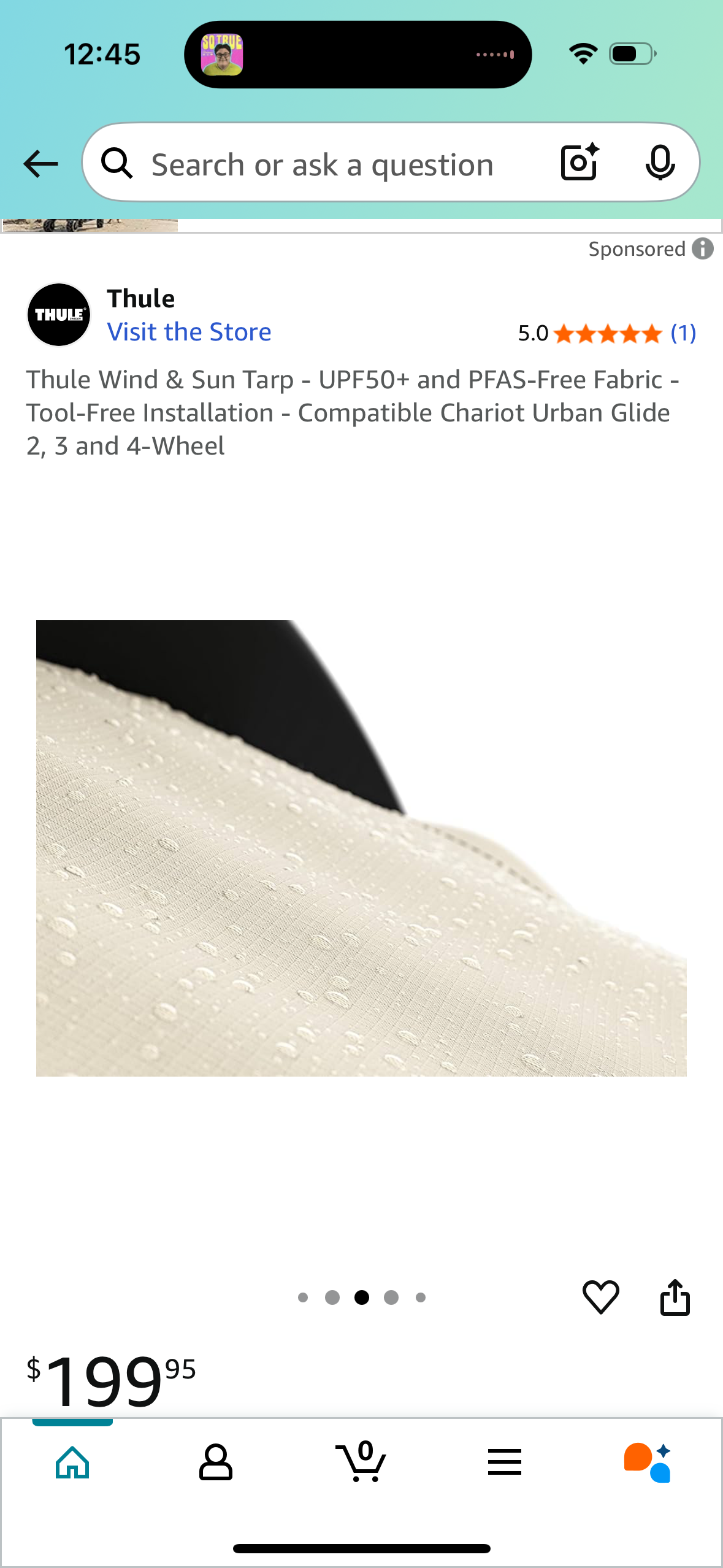 Thule Wind & Sun Tarp - UPF50+ and PFAS-Free Fabric - Tool-Free Installation - Compatible Chariot Urban Glide 2, 3 and 4-Wheel