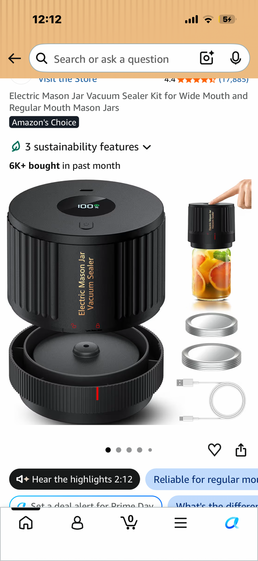 Electric Mason Jar Vacuum Sealer Kit for Wide Mouth and Regular Mouth Mason Jars