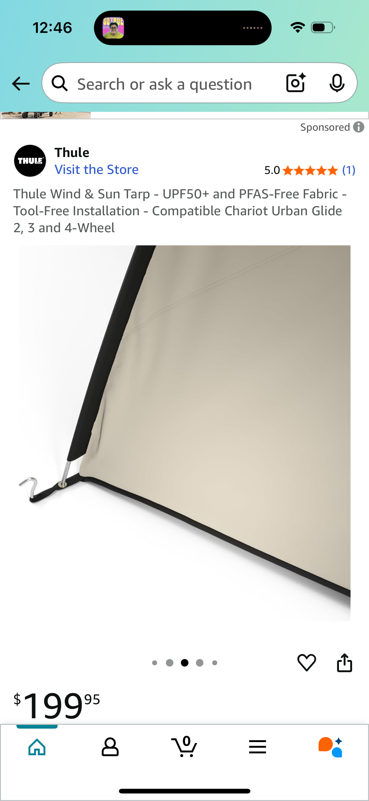 Thule Wind & Sun Tarp - UPF50+ and PFAS-Free Fabric - Tool-Free Installation - Compatible Chariot Urban Glide 2, 3 and 4-Wheel