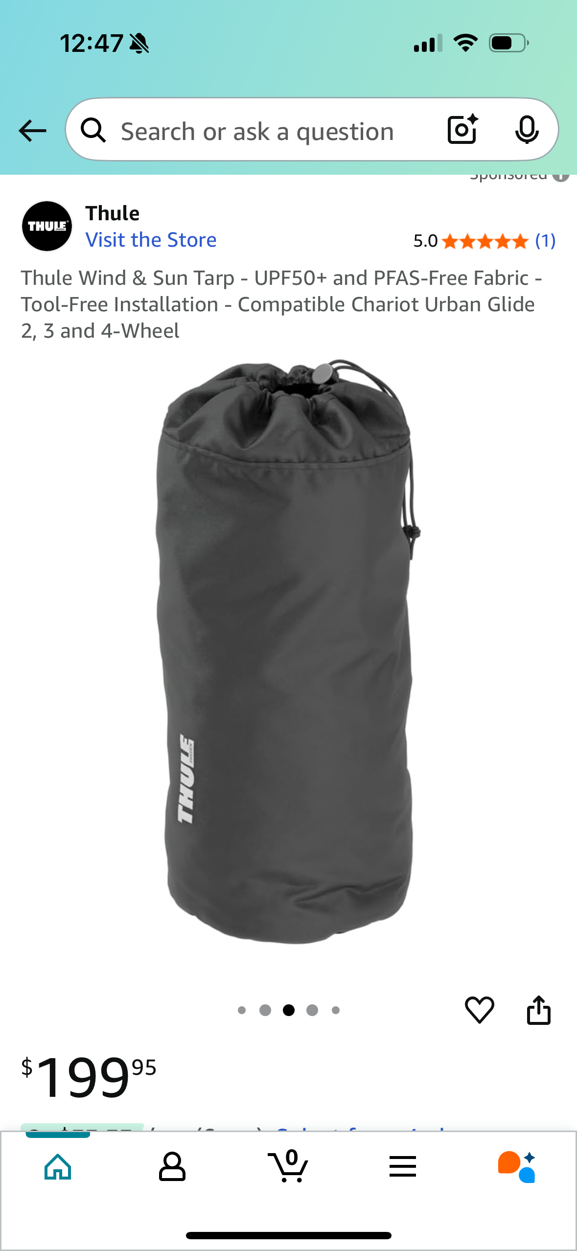Thule Wind & Sun Tarp - UPF50+ and PFAS-Free Fabric - Tool-Free Installation - Compatible Chariot Urban Glide 2, 3 and 4-Wheel