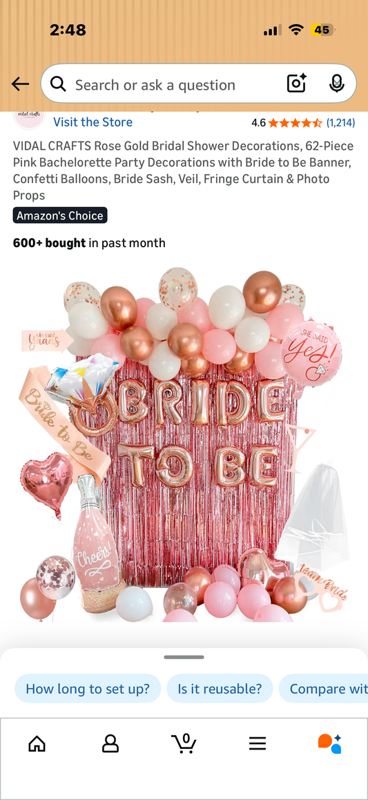 VIDAL CRAFTS Rose Gold Bridal Shower Decorations, 62-Piece Pink Bachelorette Party Decorations with Bride to Be Banner, Confetti Balloons, Bride Sash, Veil, Fringe Curtain & Photo Props
