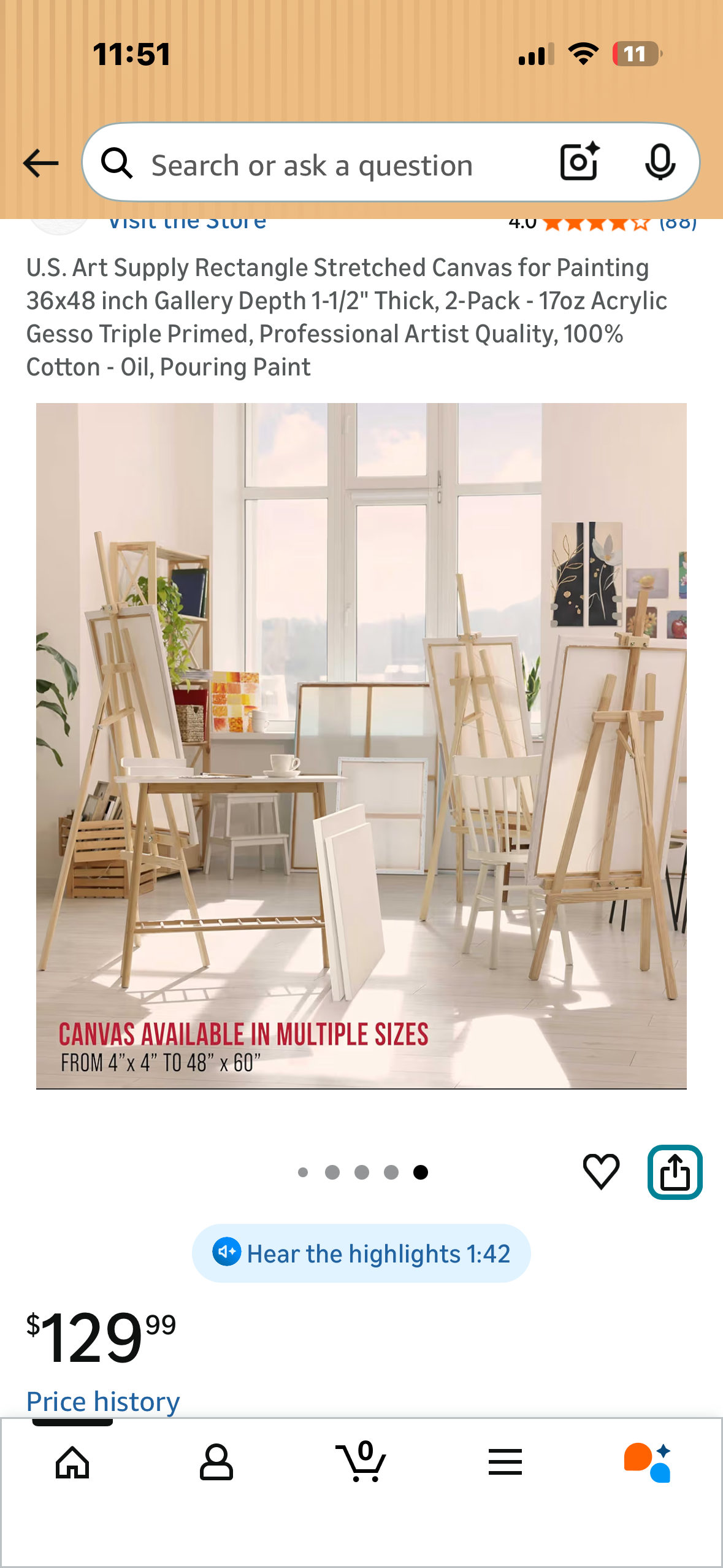 U.S. Art Supply Rectangle Stretched Canvas for Painting 36x48 inch Gallery Depth 1-1/2" Thick, 2-Pack - 17oz Acrylic Gesso Triple Primed, Professional Artist Quality, 100% Cotton - Oil, Pouring Paint (O508)