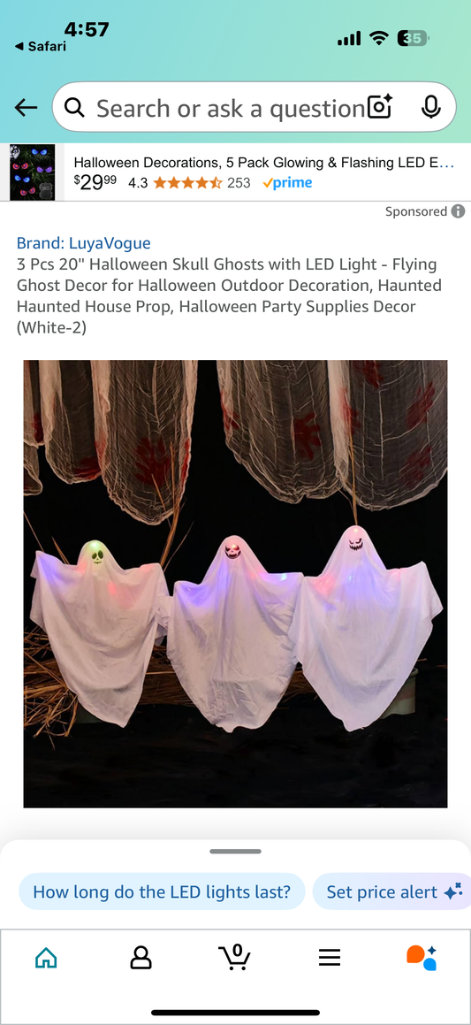 3 Pcs 20'' Halloween Skull Ghosts with LED Light - Flying Ghost Decor for Halloween Outdoor Decoration, Haunted Haunted House Prop, Halloween Party Supplies Decor (White-2)