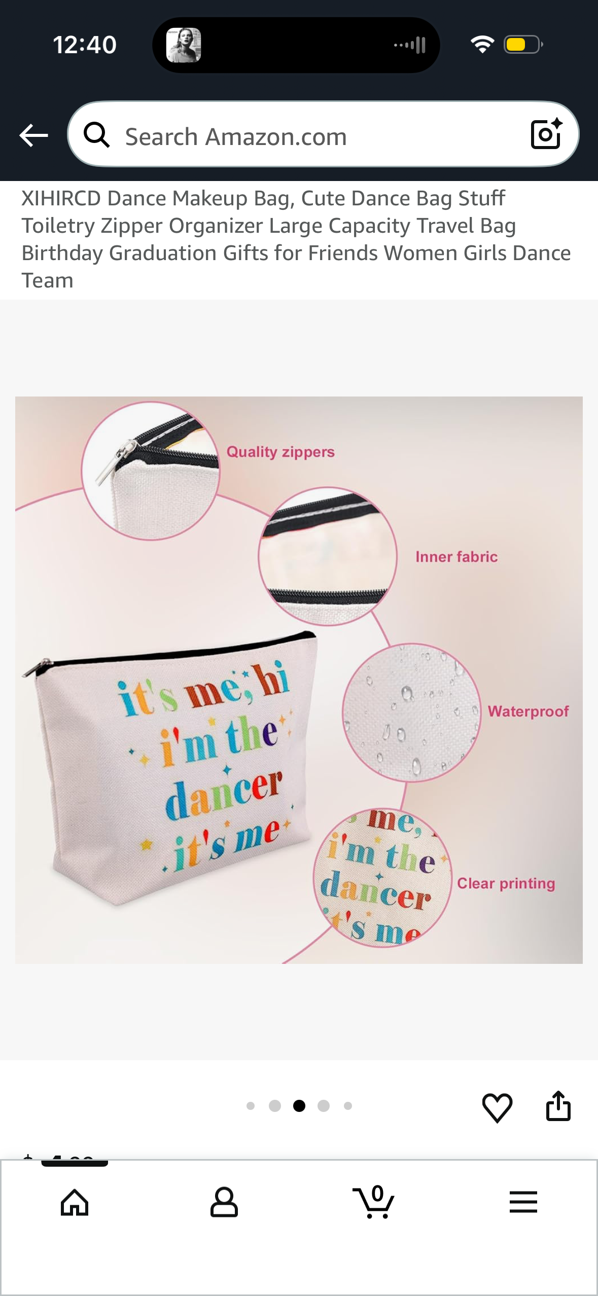 Dance Makeup Bag, Cute Dance Bag Stuff Toiletry Zipper Organizer Large Capacity Travel Bag Birthday Graduation Gifts for Friends Women Girls Dance Team