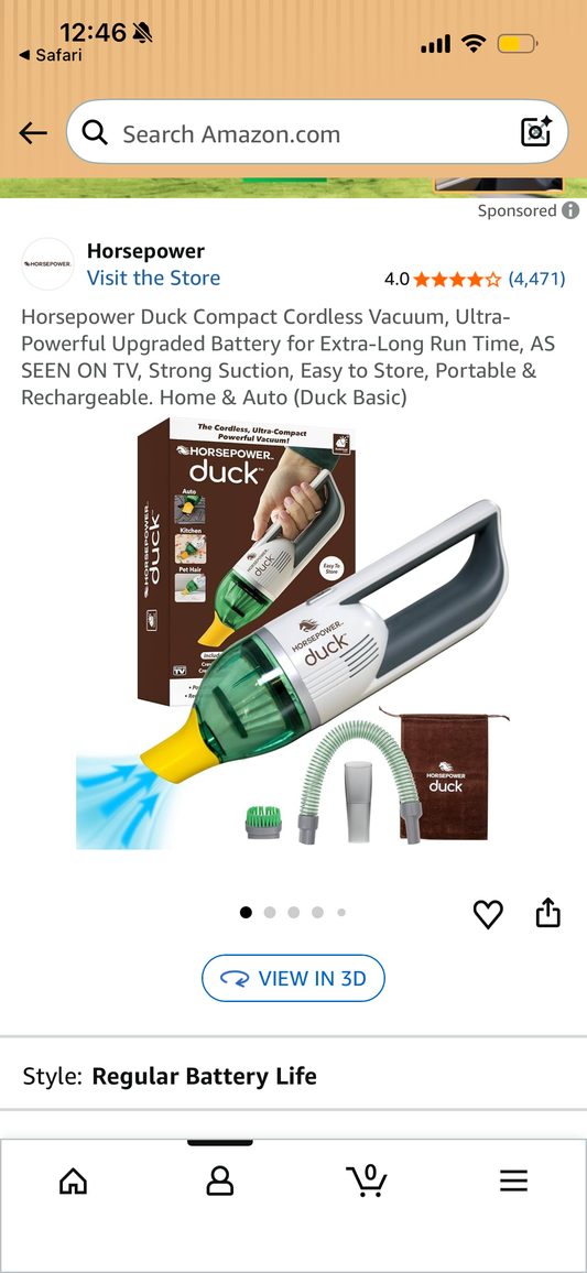 Horsepower Duck Compact Cordless Vacuum, Ultra-Powerful Upgraded Battery for Extra-Long Run Time, AS SEEN ON TV, Strong Suction, Easy to Store, Portable & Rechargeable. Home & Auto (Duck Basic)