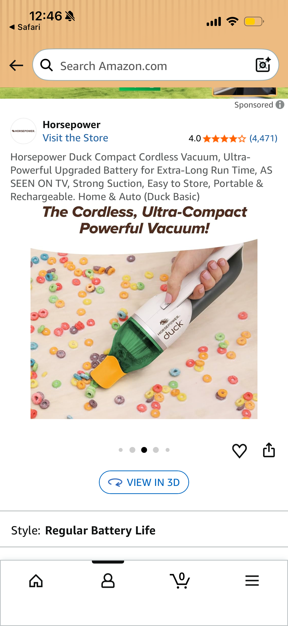 Horsepower Duck Compact Cordless Vacuum, Ultra-Powerful Upgraded Battery for Extra-Long Run Time, AS SEEN ON TV, Strong Suction, Easy to Store, Portable & Rechargeable. Home & Auto (Duck Basic)