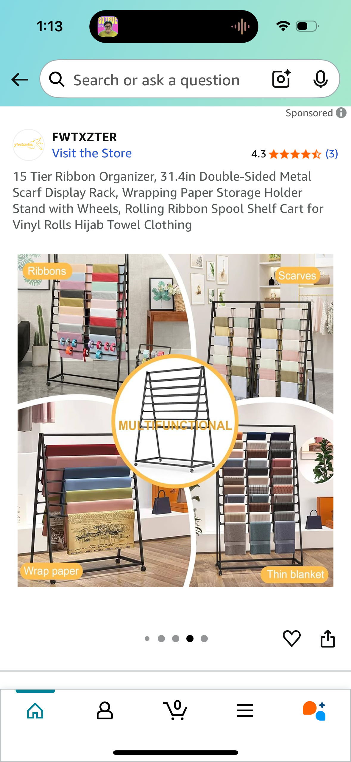 15 Tier Ribbon Organizer, 31.4in Double-Sided Metal Scarf Display Rack, Wrapping Paper Storage Holder Stand with Wheels, Rolling Ribbon Spool Shelf Cart for Vinyl Rolls Hijab Towel Clothing