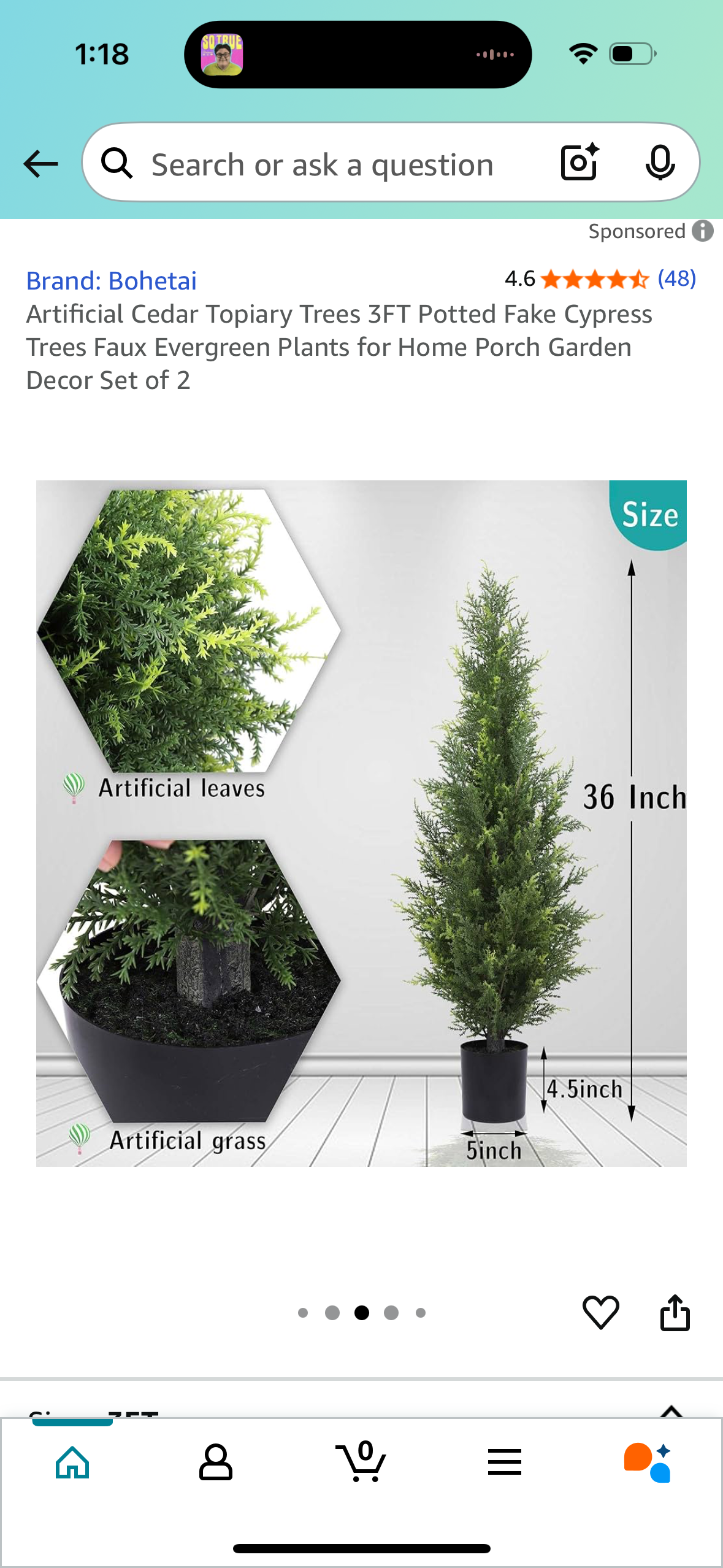 Artificial Cedar Topiary Trees 3FT Potted Fake Cypress Trees Faux Evergreen Plants for Home Porch Garden Decor Set of 2