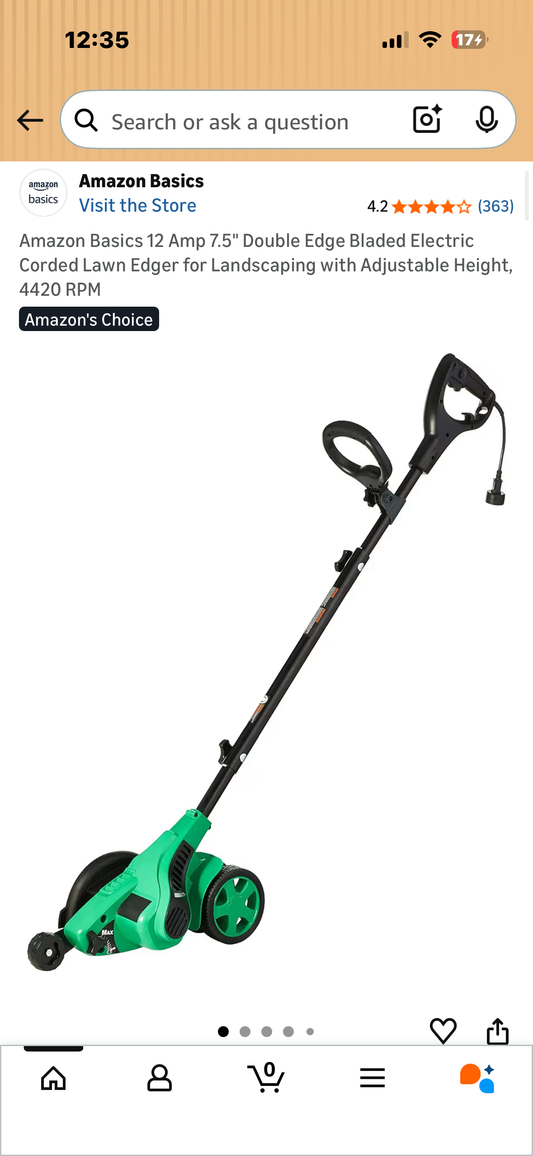 Amazon Basics 12 Amp 7.5" Double Edge Bladed Electric Corded Lawn Edger for Landscaping with Adjustable Height, 4420 RPM (G1045)