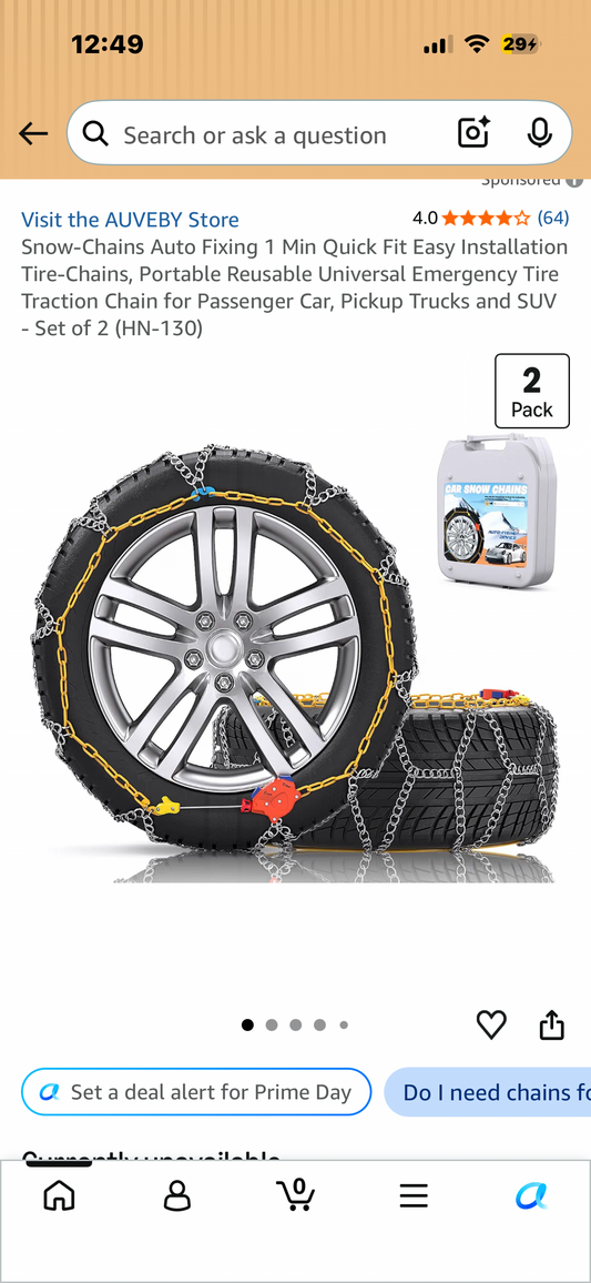 Snow-Chains, Auto Fixing 1 Min Quick Fit Easy Installation Tire-Chains, Portable, Reusable, Universal Emergency Tire Traction Chain for Passenger Car, Pickup Trucks and SUV - Set of 2 (HN-130)