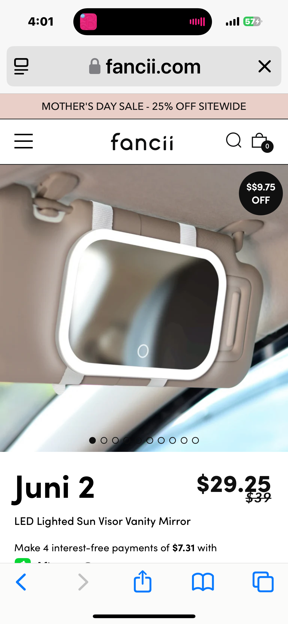 Large Car Visor LED Vanity Mirror, Rechargeable Visor Makeup Mirror w/LED Lights, 6.7"" Touch Screen Cosmetic Mirror, Dimmable, Universal Fit for Car Truck SUV, White