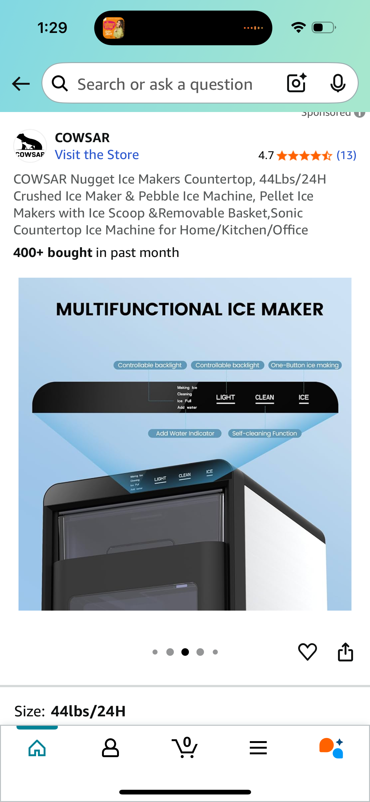 COWSAR Nugget Ice Makers Countertop, 44Lbs/24H Crushed Ice Maker & Pebble Ice Machine, Pellet Ice Makers with Ice Scoop &Removable Basket,Sonic Countertop Ice Machine for Home/Kitchen/Office