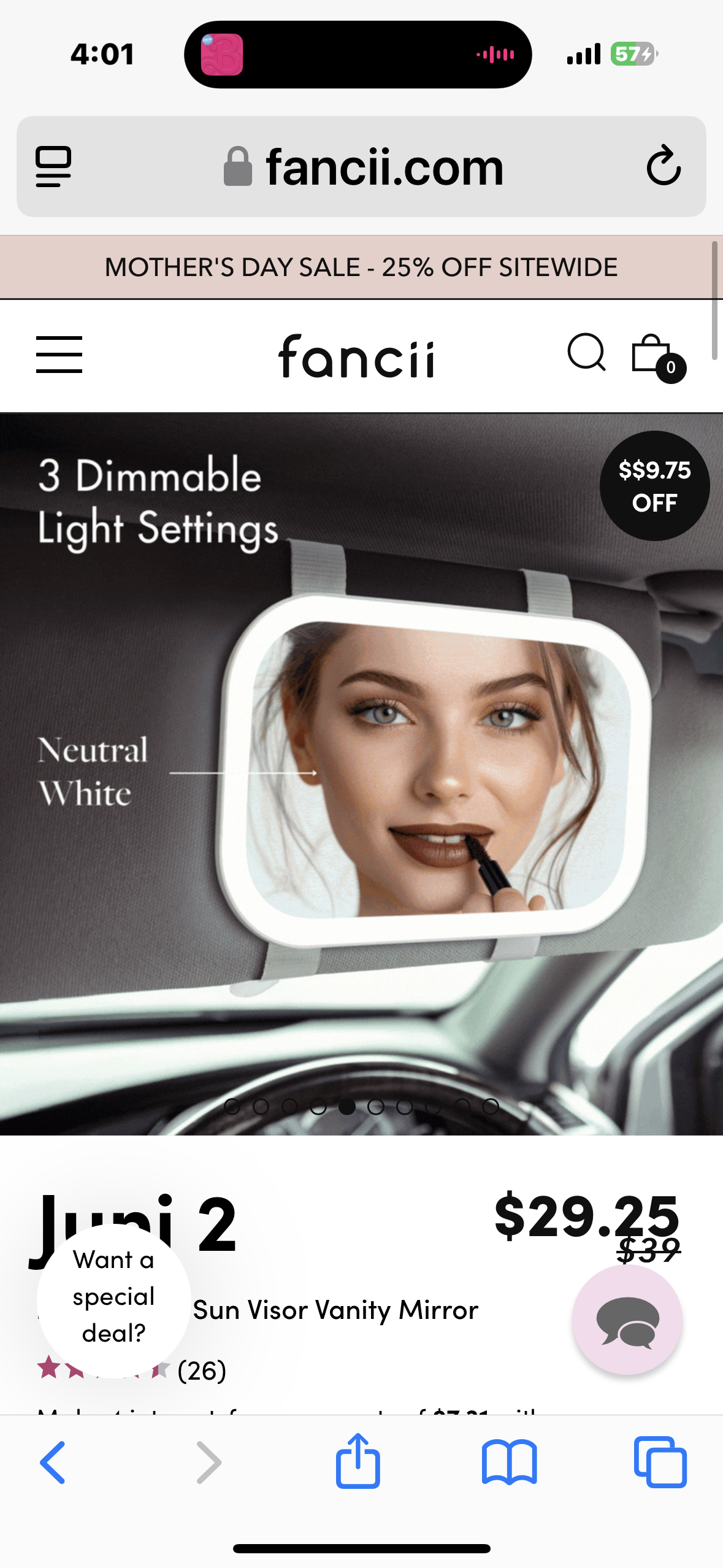 Large Car Visor LED Vanity Mirror, Rechargeable Visor Makeup Mirror w/LED Lights, 6.7"" Touch Screen Cosmetic Mirror, Dimmable, Universal Fit for Car Truck SUV, White