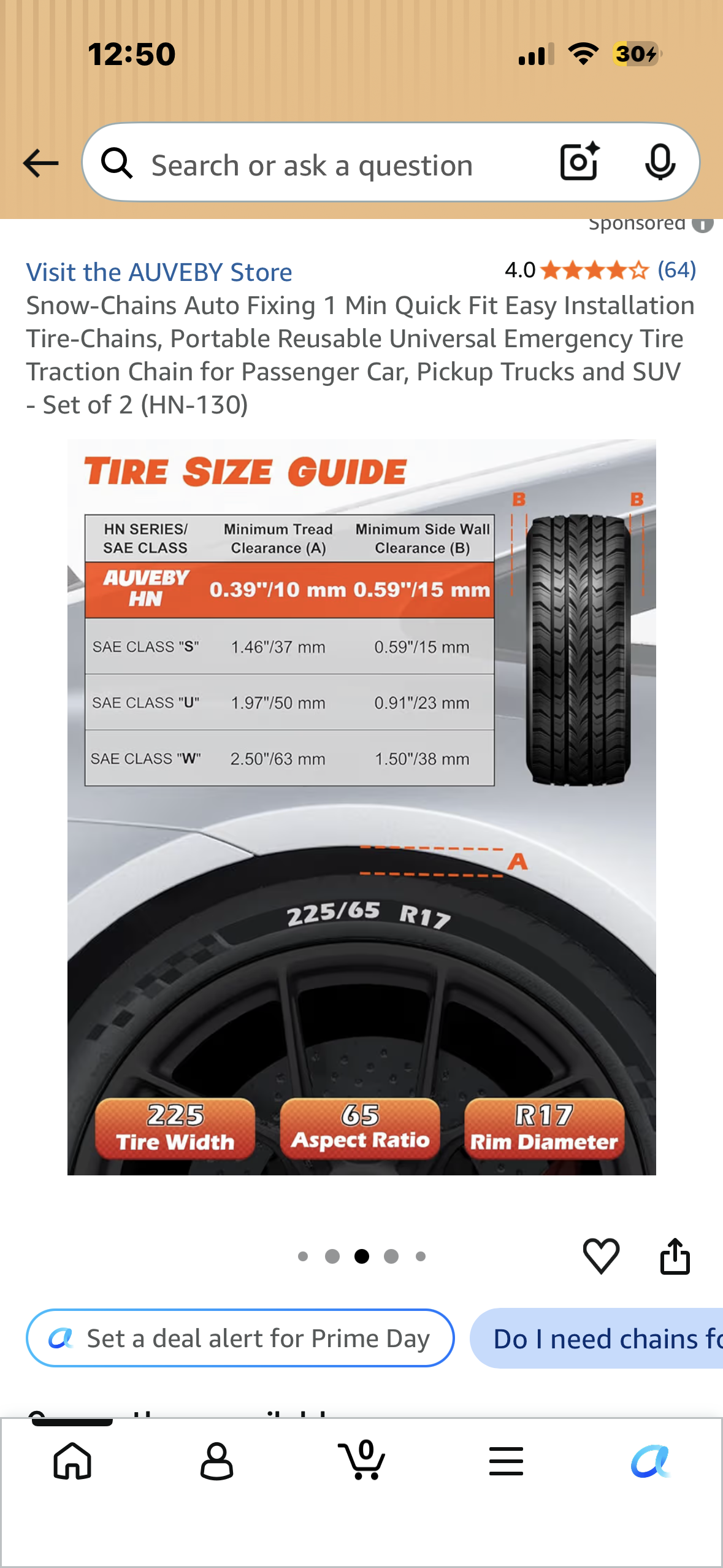 Snow-Chains, Auto Fixing 1 Min Quick Fit Easy Installation Tire-Chains, Portable, Reusable, Universal Emergency Tire Traction Chain for Passenger Car, Pickup Trucks and SUV - Set of 2 (HN-130)