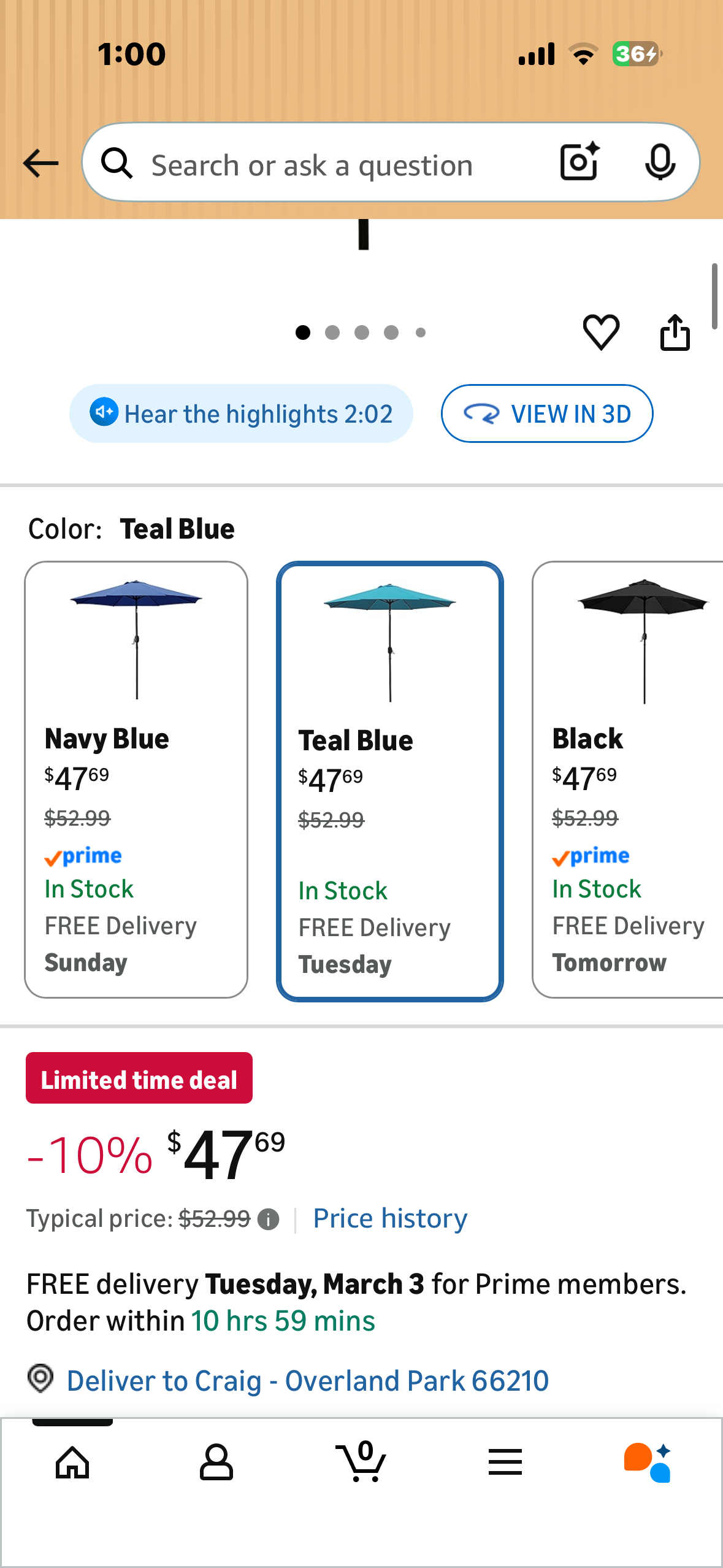 Sunnyglade 9' Patio Umbrella Outdoor Table Umbrella with 8 Sturdy Ribs (Teal Blue) (G1051)