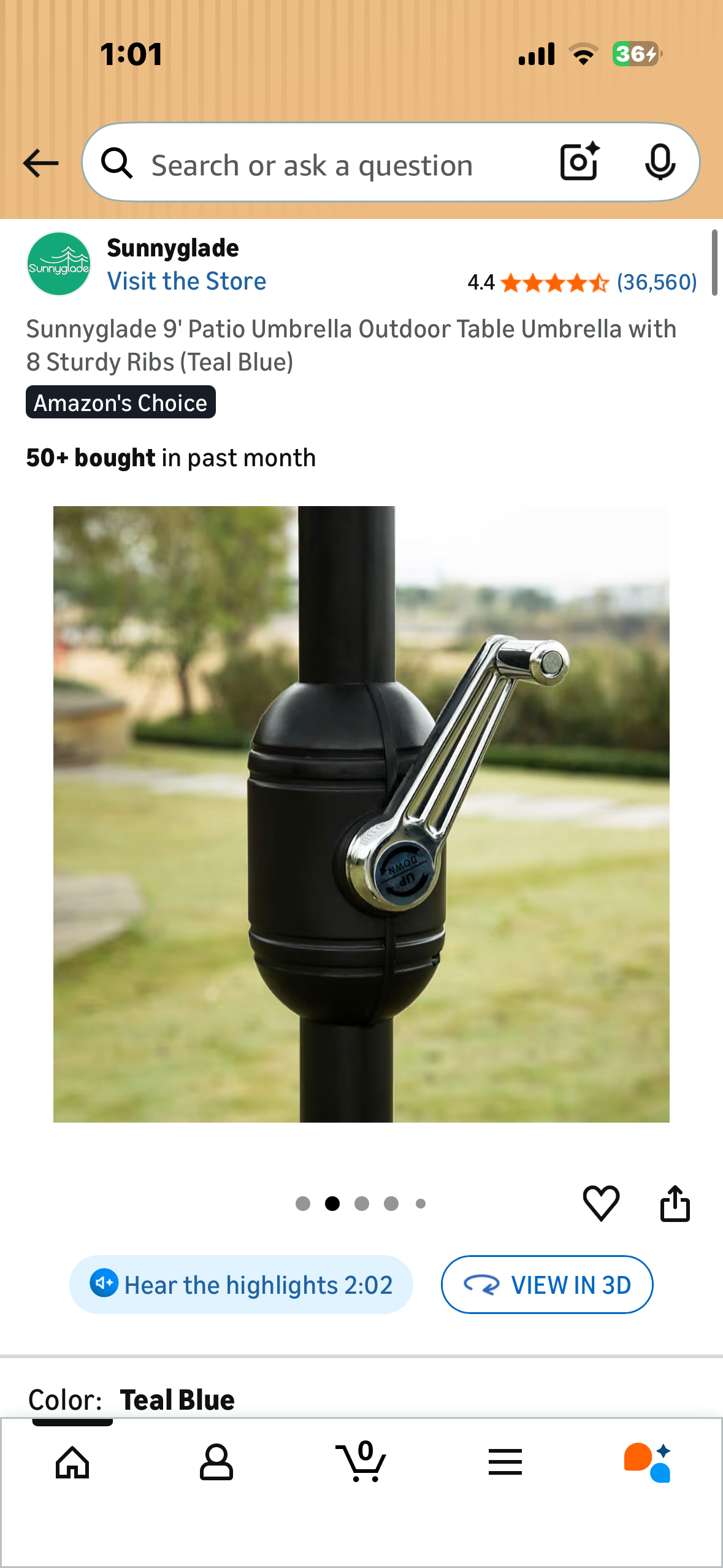 Sunnyglade 9' Patio Umbrella Outdoor Table Umbrella with 8 Sturdy Ribs (Teal Blue) (G1051)