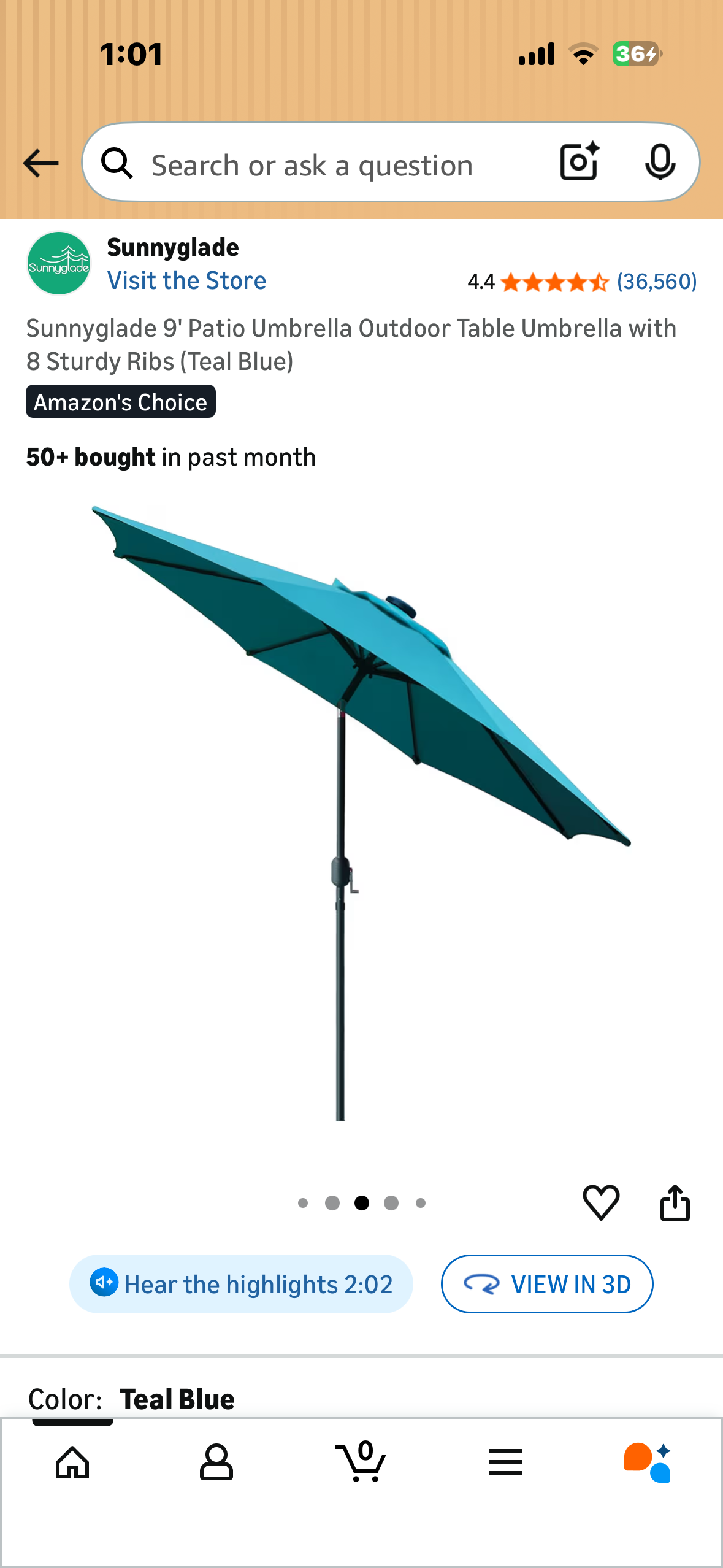 Sunnyglade 9' Patio Umbrella Outdoor Table Umbrella with 8 Sturdy Ribs (Teal Blue) (G1051)