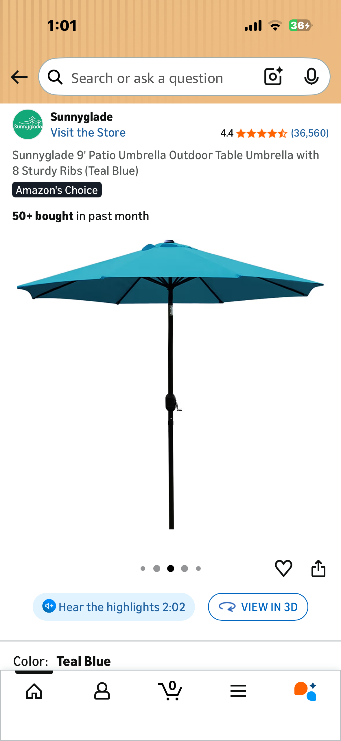 Sunnyglade 9' Patio Umbrella Outdoor Table Umbrella with 8 Sturdy Ribs (Teal Blue) (G1051)