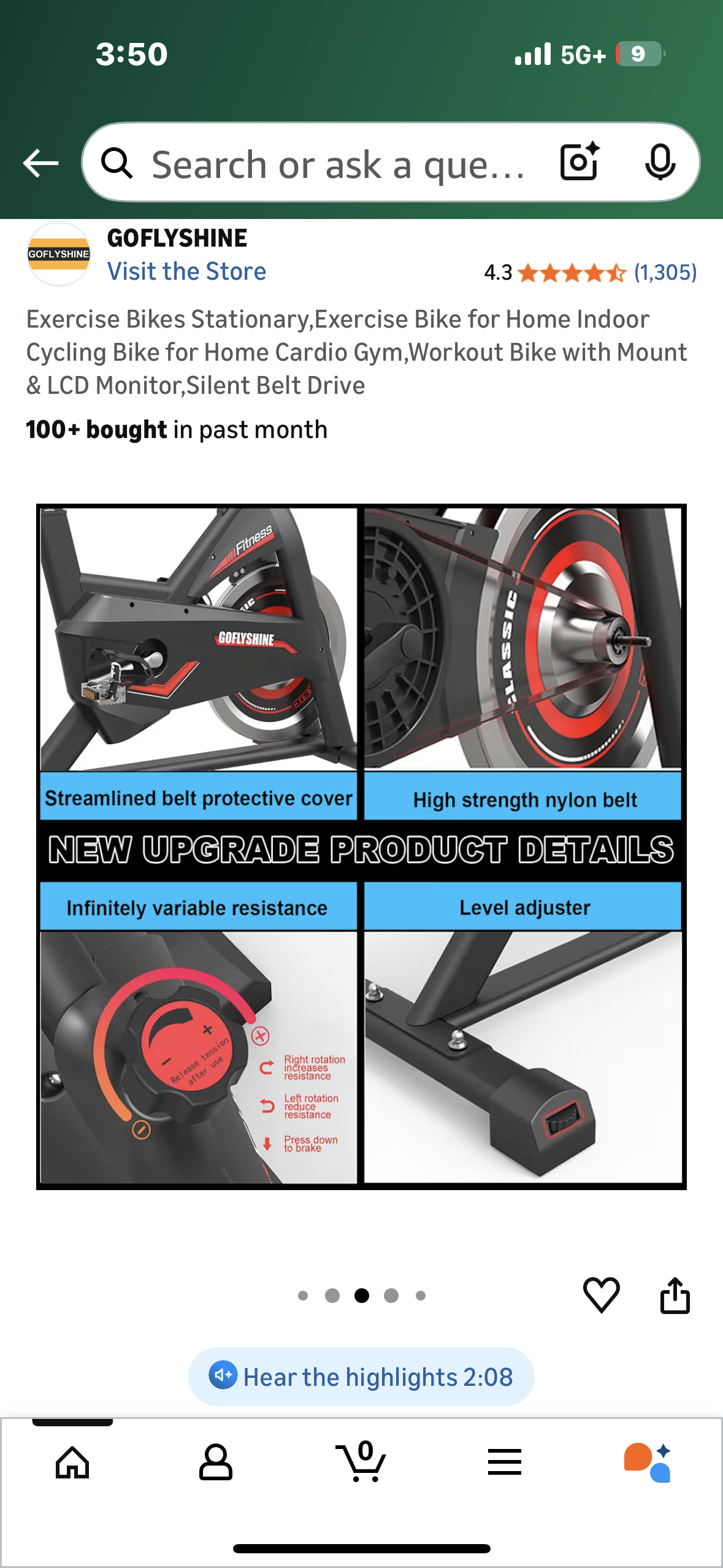 Exercise Stationary Bike for Home Indoor Cycling, Home Cardio, Gym, Workout with LCD Mount, and Monitor, Silent Belt Drive (W548)