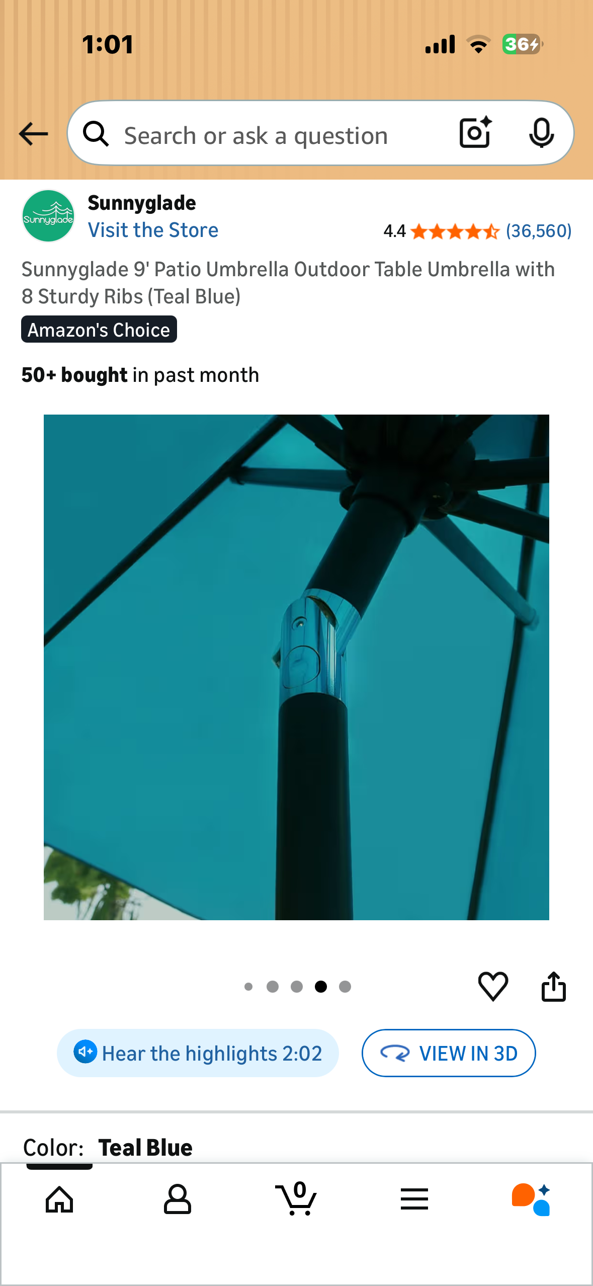 Sunnyglade 9' Patio Umbrella Outdoor Table Umbrella with 8 Sturdy Ribs (Teal Blue) (G1051)