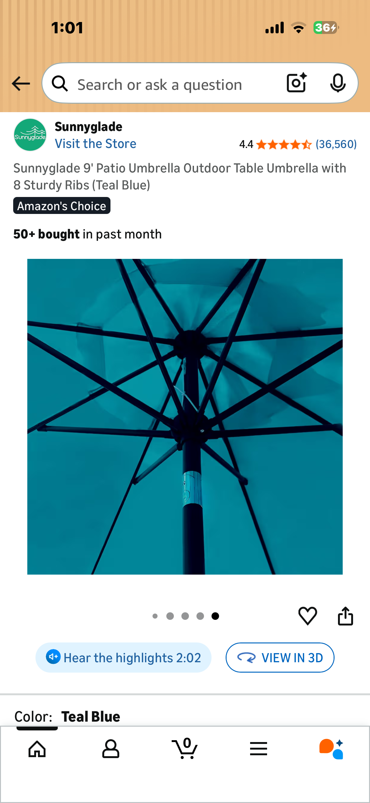 Sunnyglade 9' Patio Umbrella Outdoor Table Umbrella with 8 Sturdy Ribs (Teal Blue) (G1051)