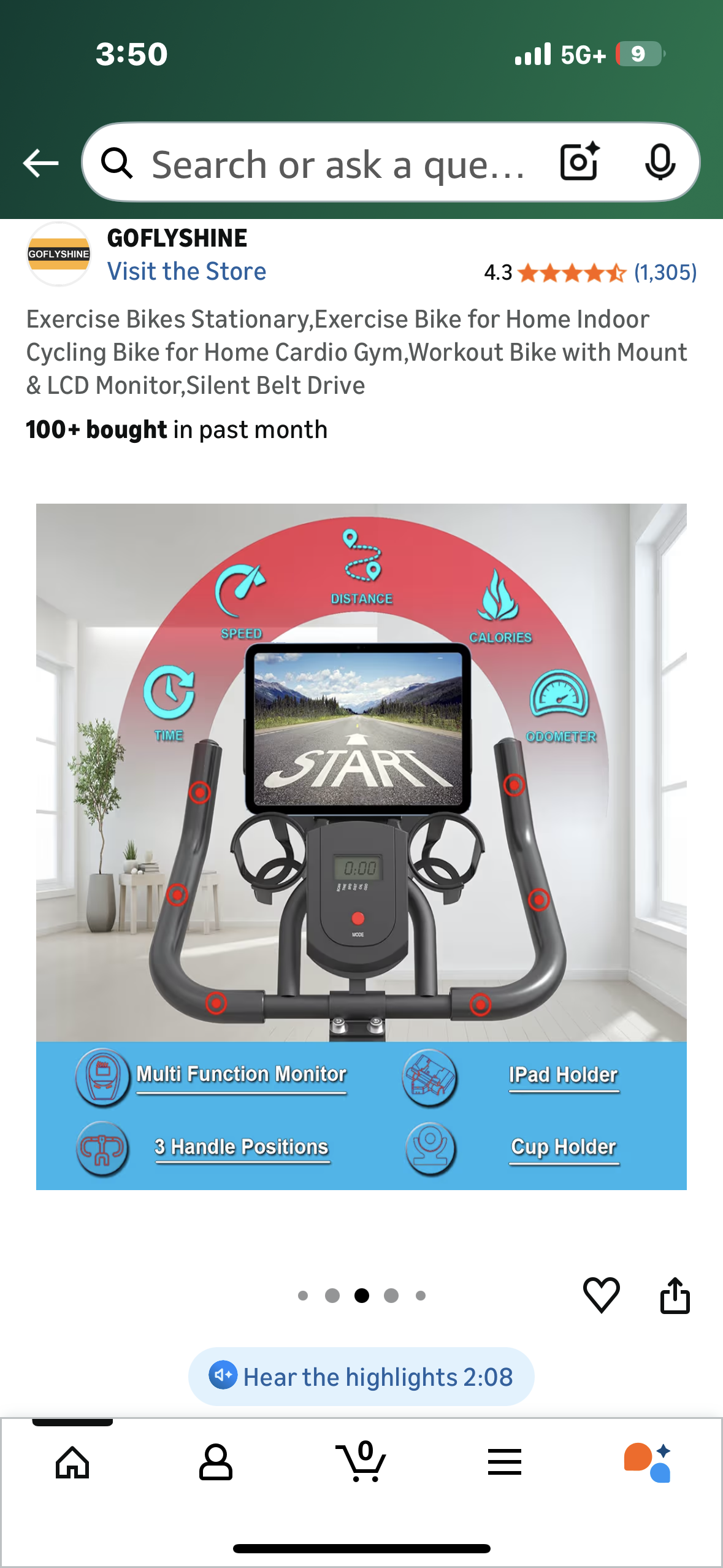 Exercise Stationary Bike for Home Indoor Cycling, Home Cardio, Gym, Workout with LCD Mount, and Monitor, Silent Belt Drive (W548)