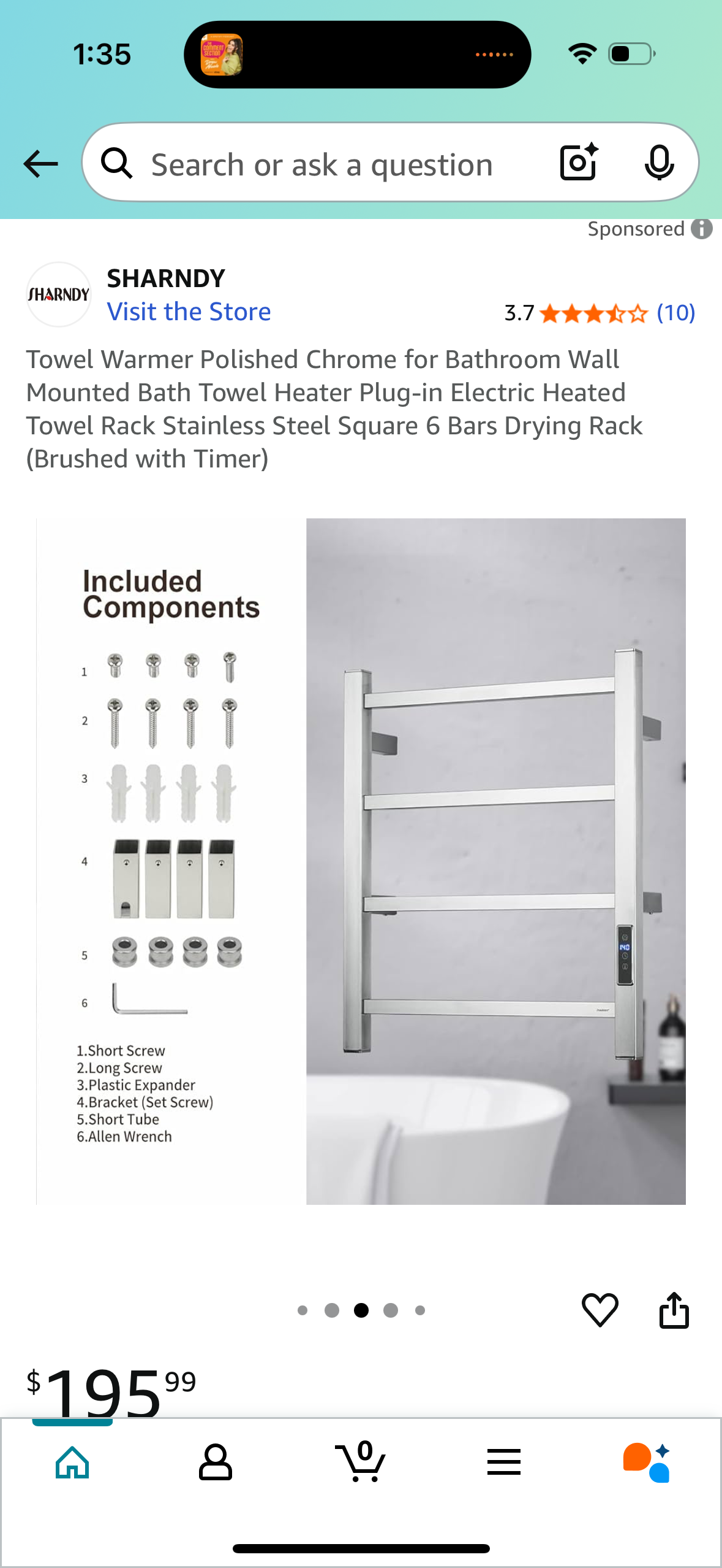 Towel Warmer Polished Chrome for Bathroom Wall Mounted Bath Towel Heater Plug-in Electric Heated Towel Rack Stainless Steel Square 6 Bars Drying Rack (Brushed with Timer)