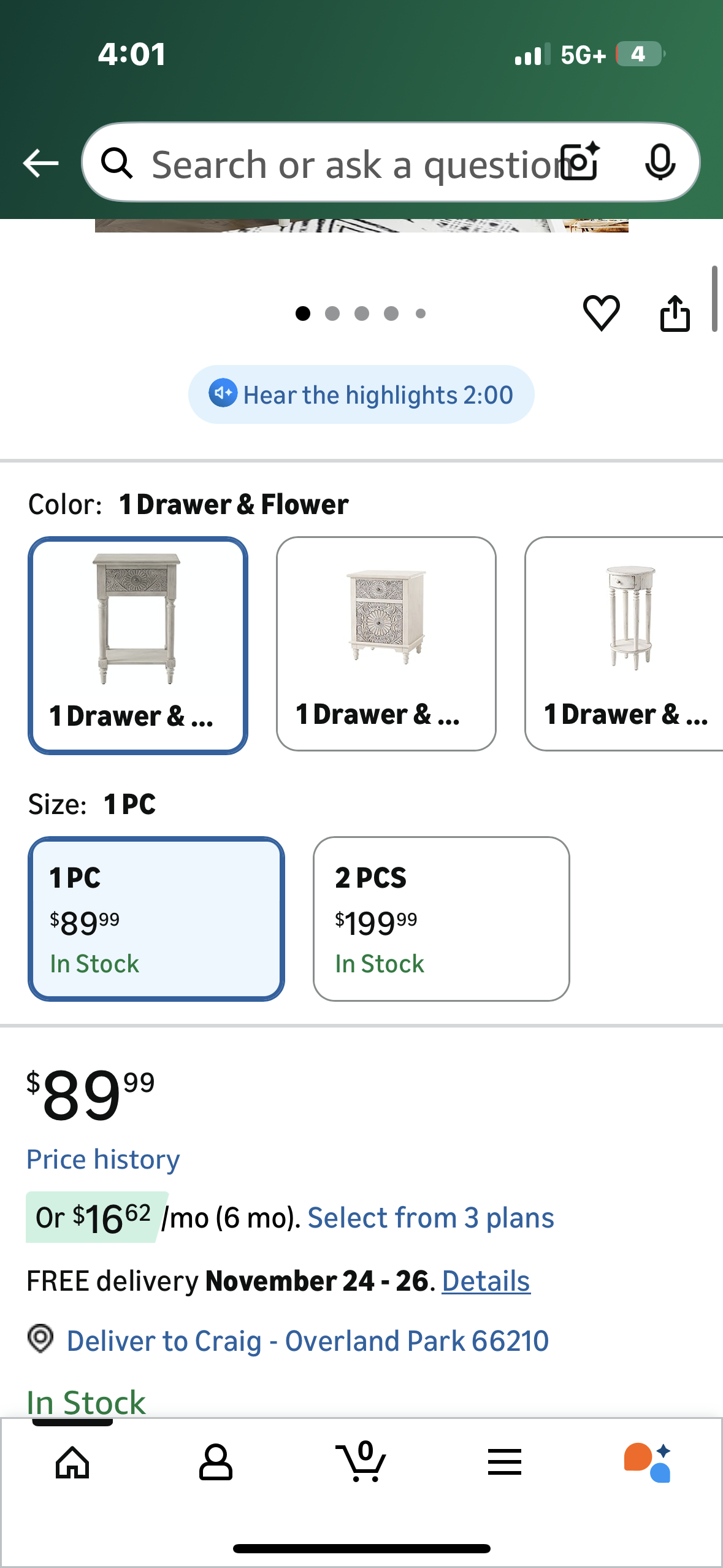 HOMPUS Fully Assembled Farmhouse Nightstand with Drawer and Shelf, Vintage Nightstand with Flower Pattern, Wood Small Accent Bedside Table Night Stand for Living Room, Bedroom, Distress White (L1108)